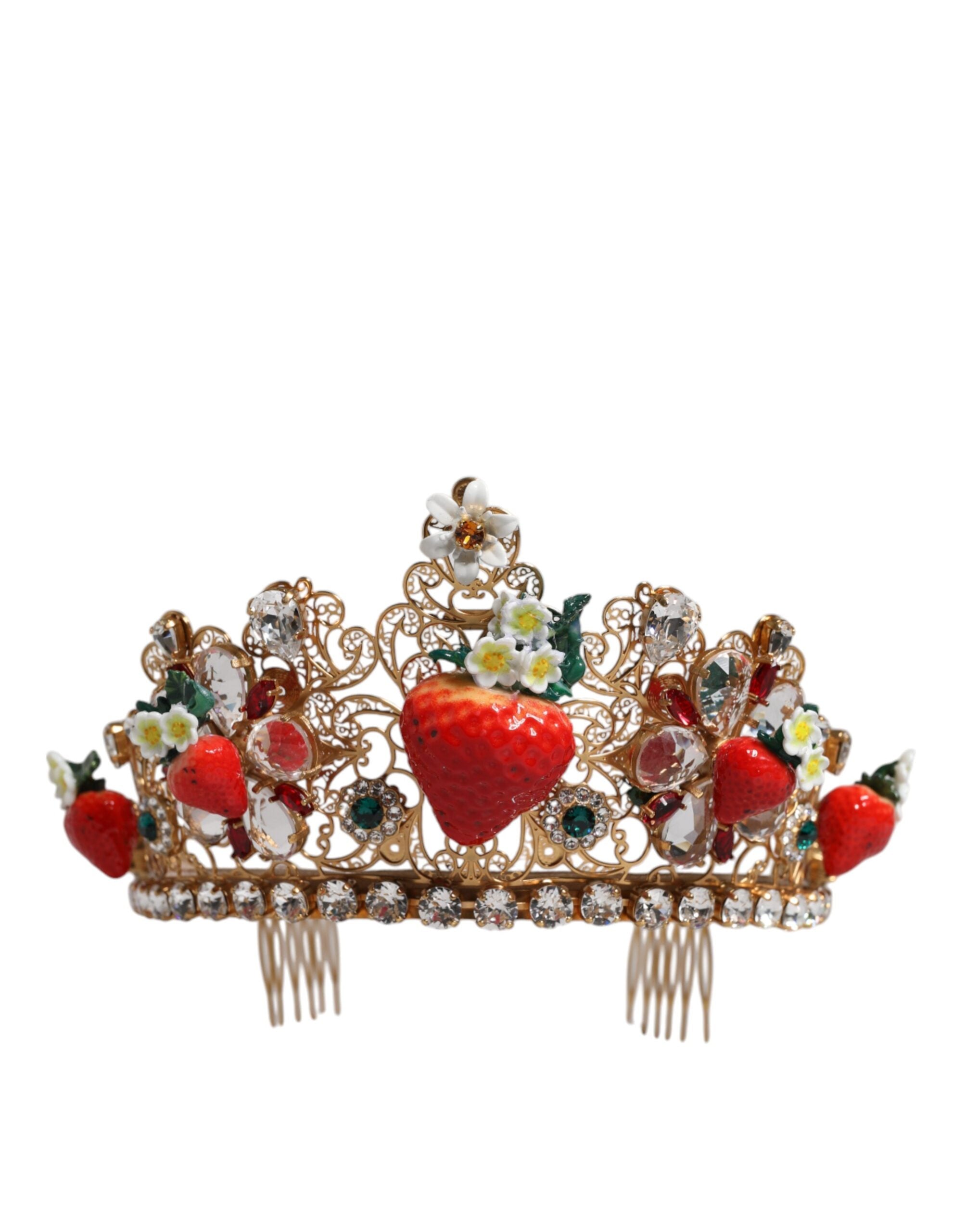 Dolce & Gabbana Multicolor Floral Strawberry Crystal Embellished Women's Tiara