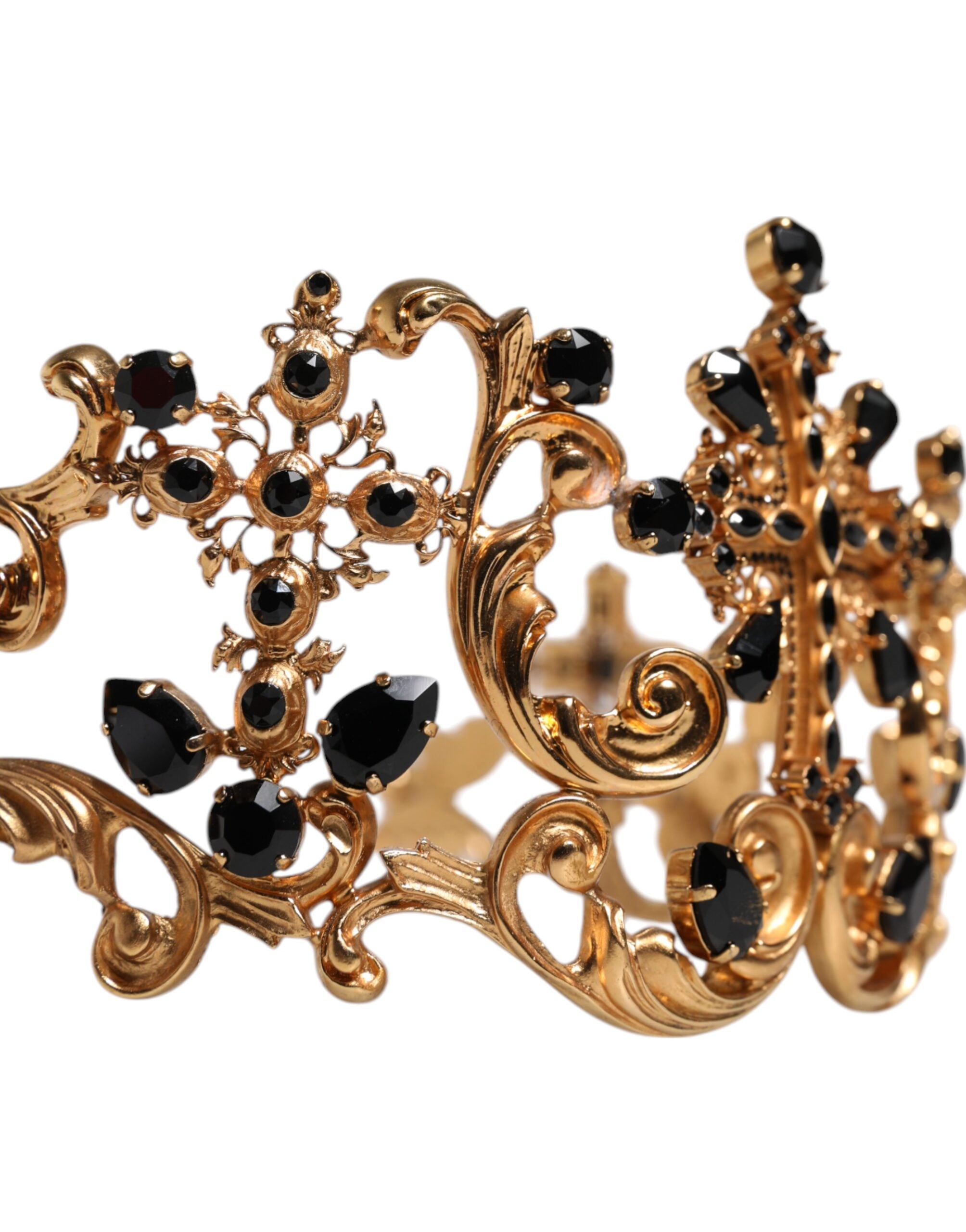 Dolce & Gabbana Gold Tone Brass Cross Crystal Embellished Crown Women's Tiara