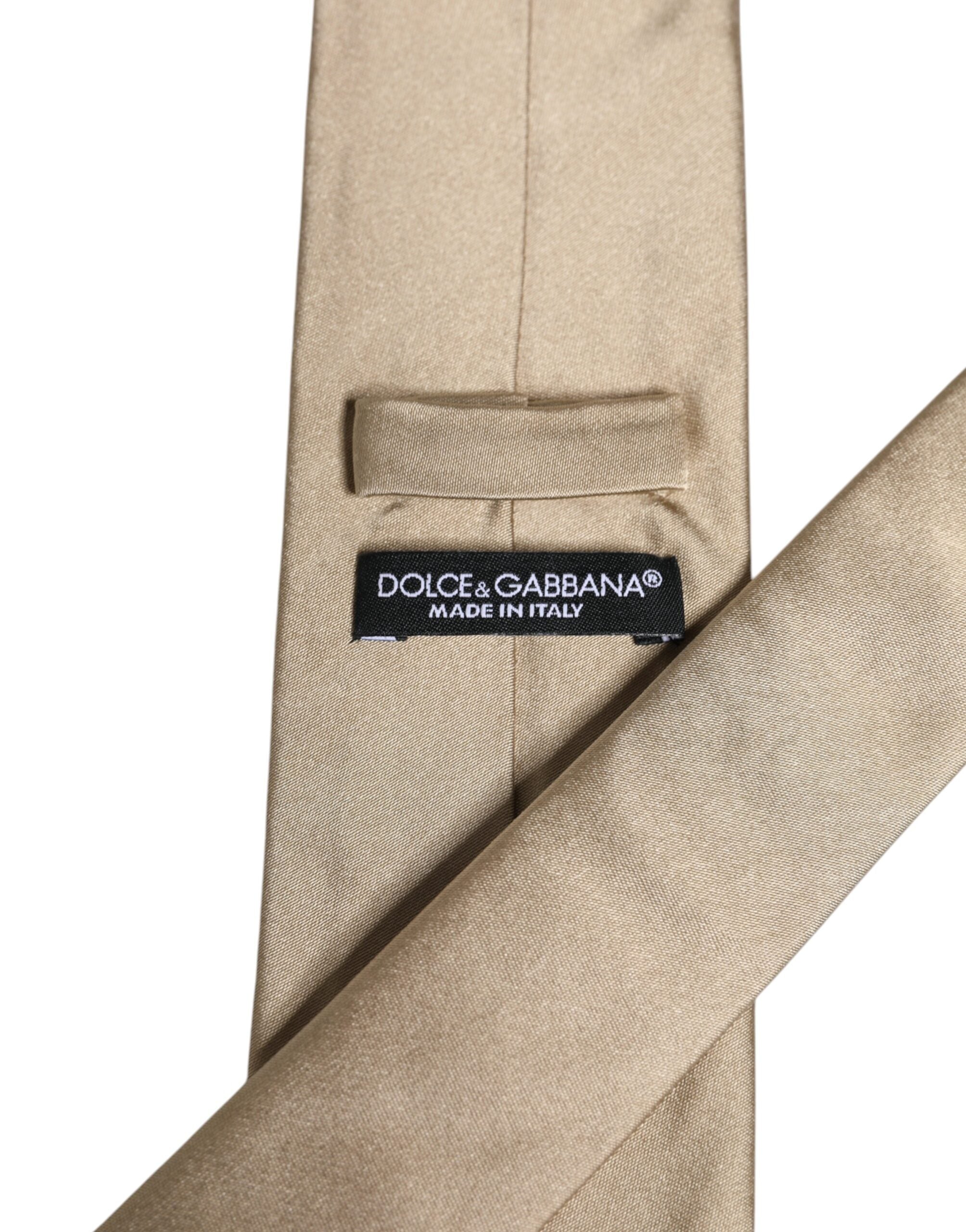 Dolce & Gabbana Beige Solid Silk Adjustable NeckMen's Men's Tie