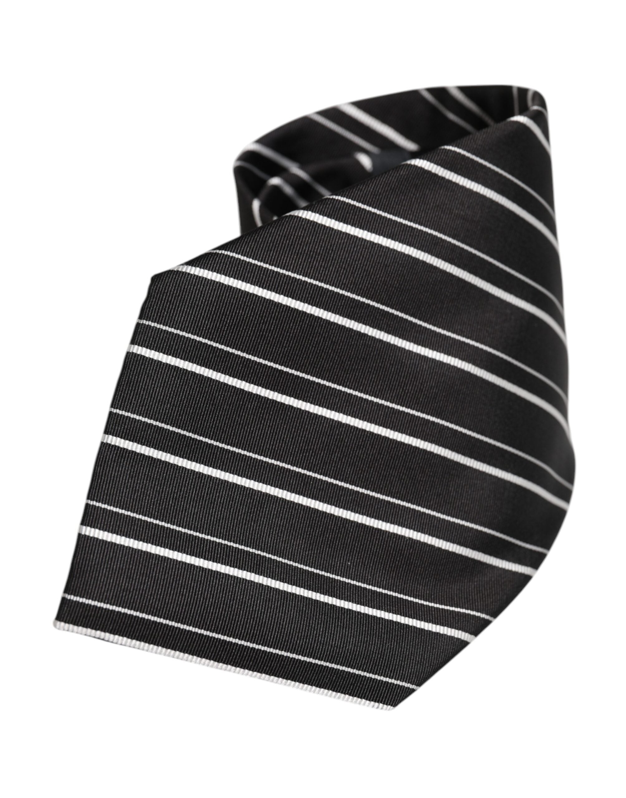 Dolce & Gabbana Black White Stripes Silk Adjustable NeckMen's Men's Tie