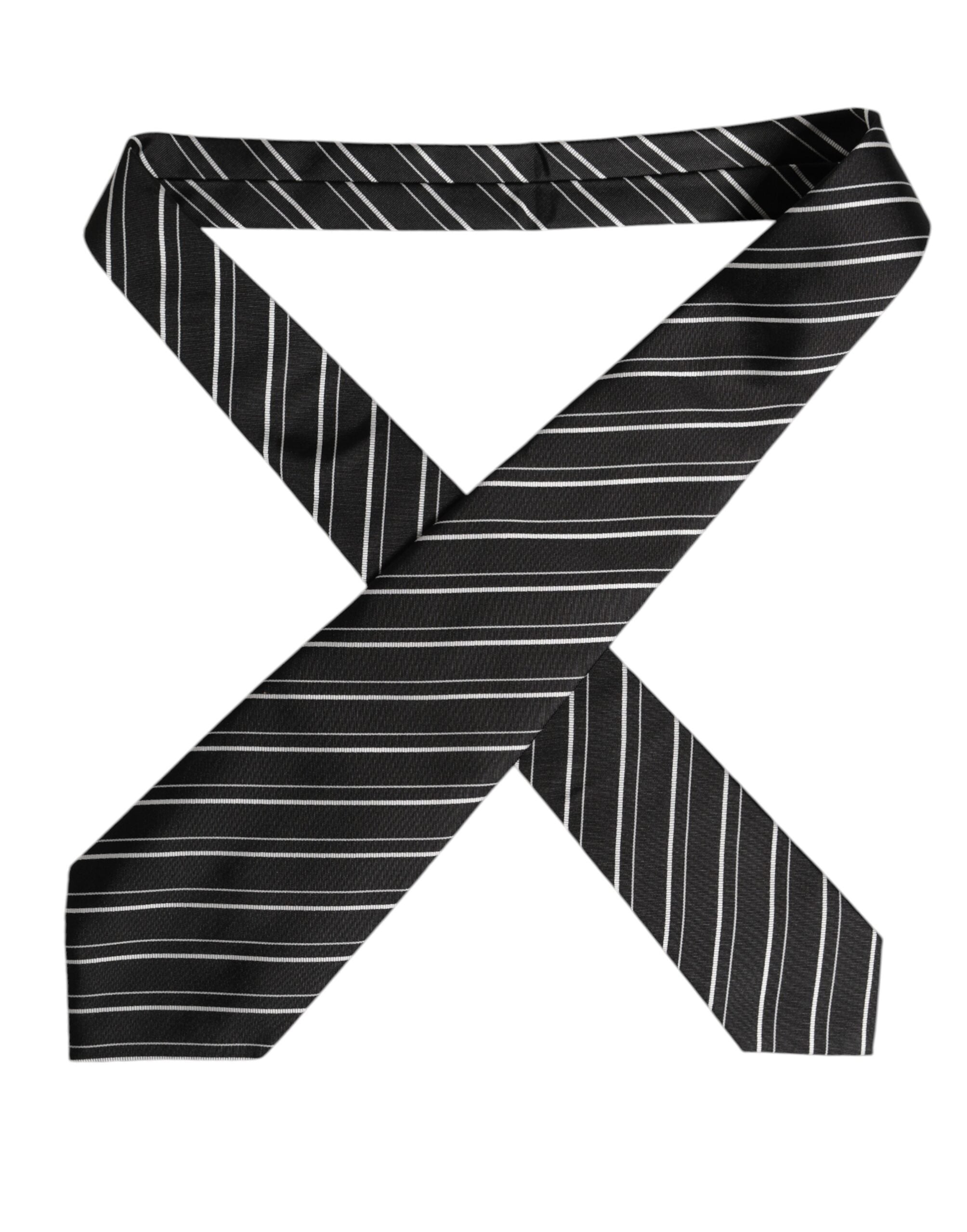 Dolce & Gabbana Black White Stripes Silk Adjustable NeckMen's Men's Tie