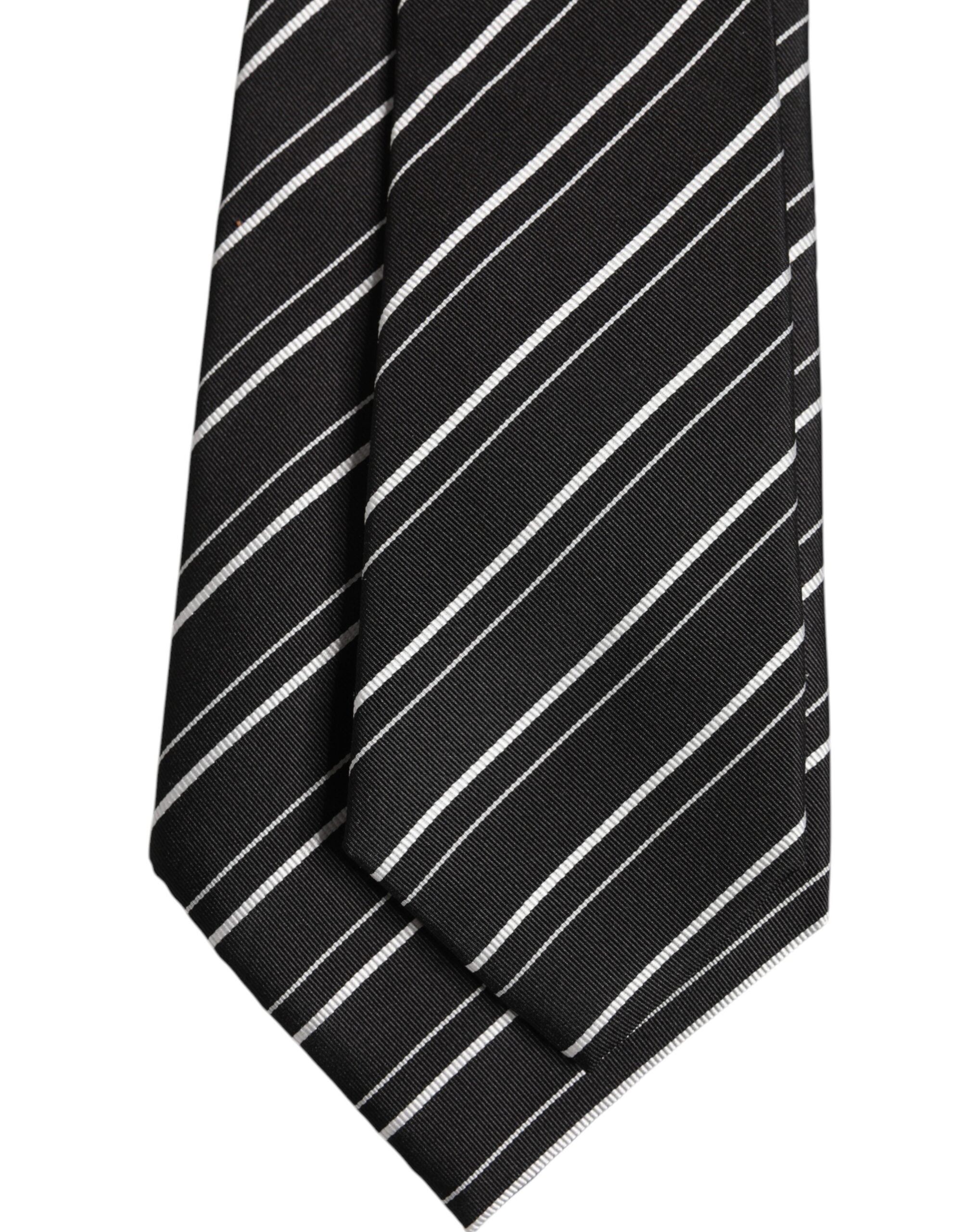 Dolce & Gabbana Black White Stripes Silk Adjustable NeckMen's Men's Tie