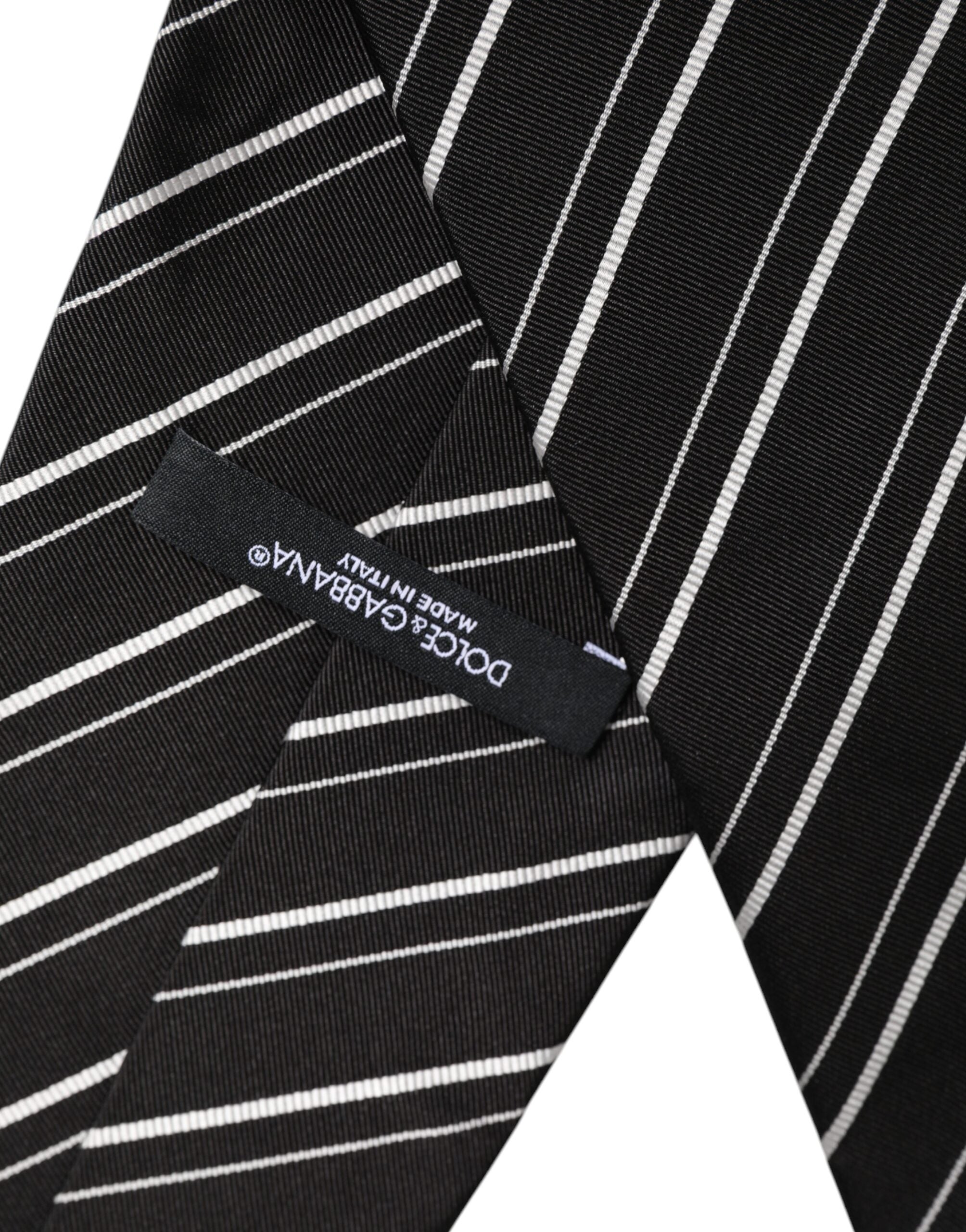 Dolce & Gabbana Black White Stripes Silk Adjustable NeckMen's Men's Tie