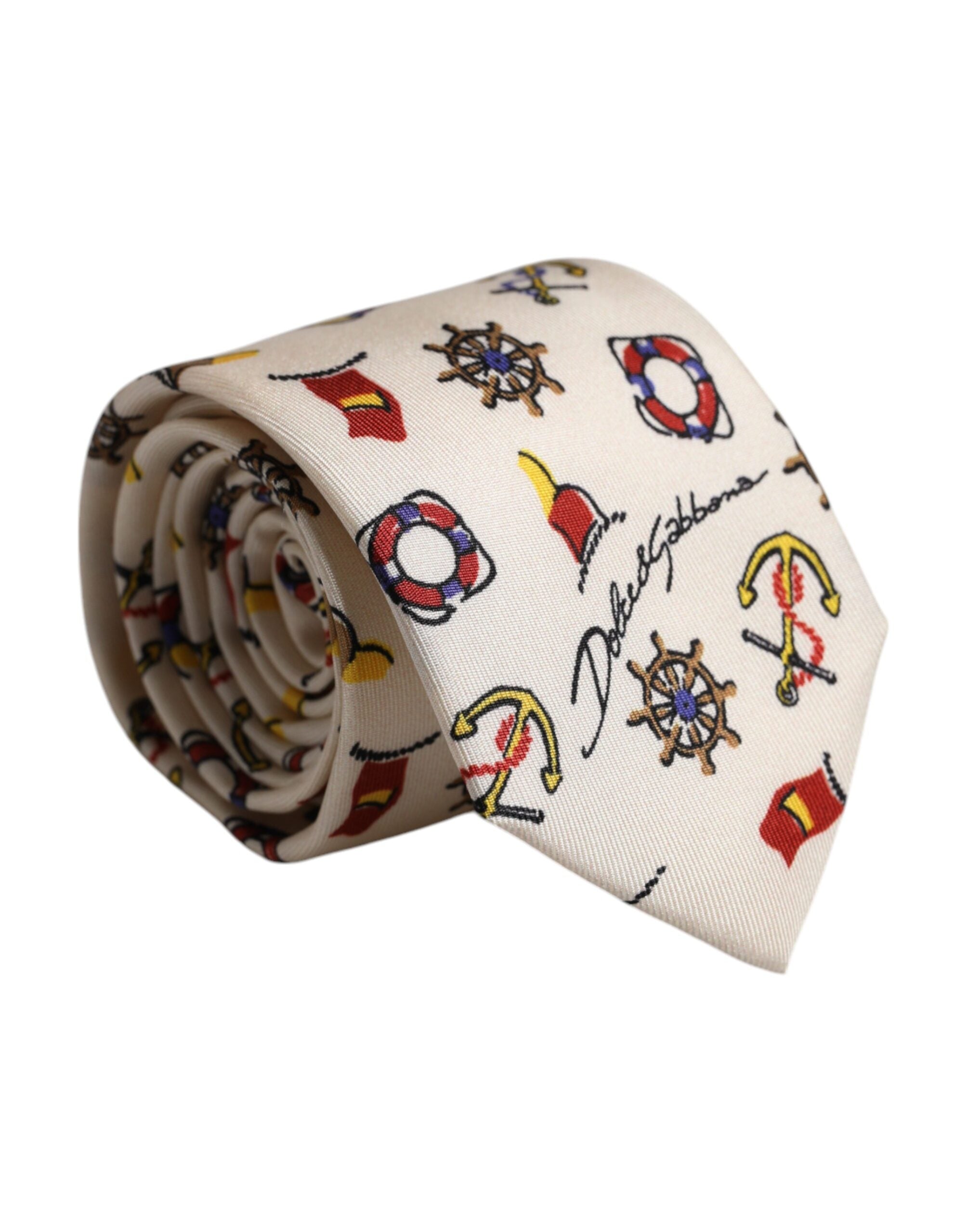 Dolce & Gabbana Beige Graphic Print Silk Adjustable NeckMen's Men's Tie (Pre-Owned)