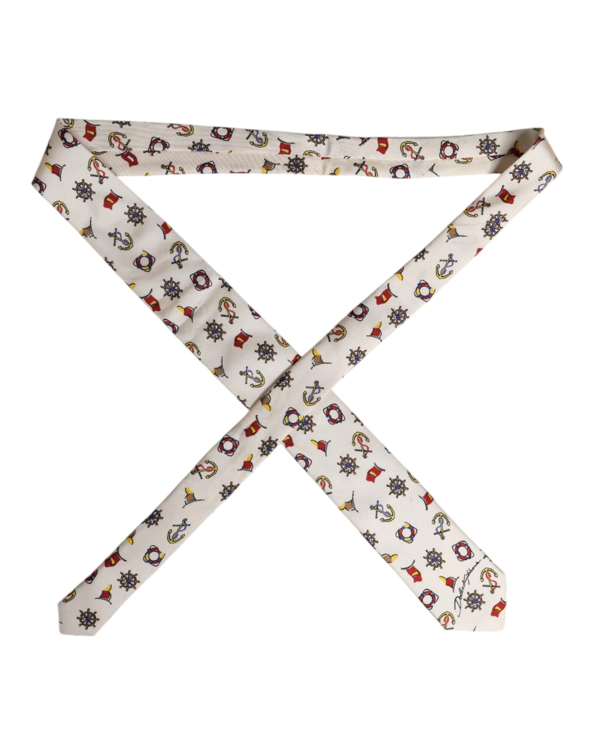 Dolce & Gabbana Beige Graphic Print Silk Adjustable NeckMen's Men's Tie (Pre-Owned)