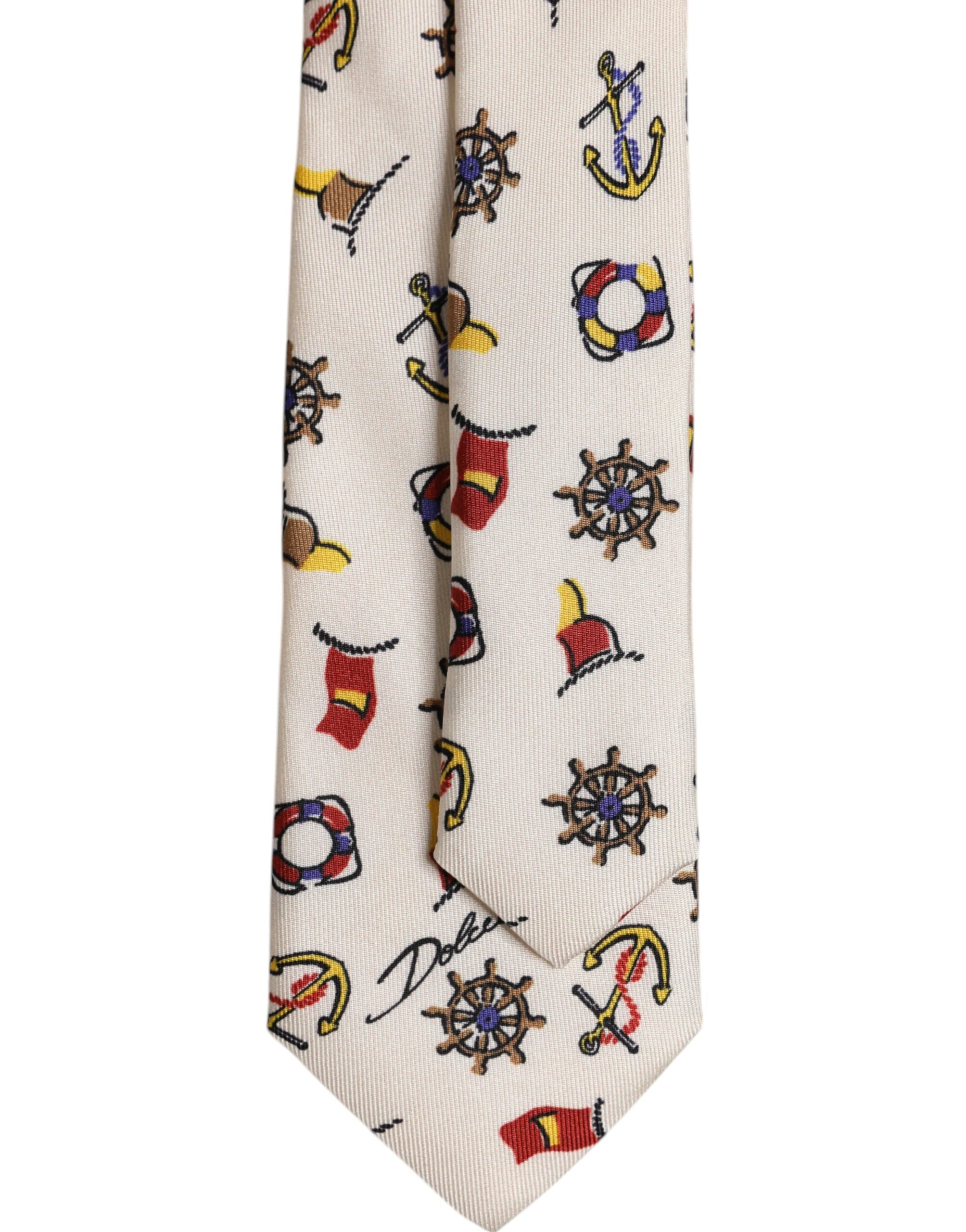 Dolce & Gabbana Beige Graphic Print Silk Adjustable NeckMen's Men's Tie (Pre-Owned)