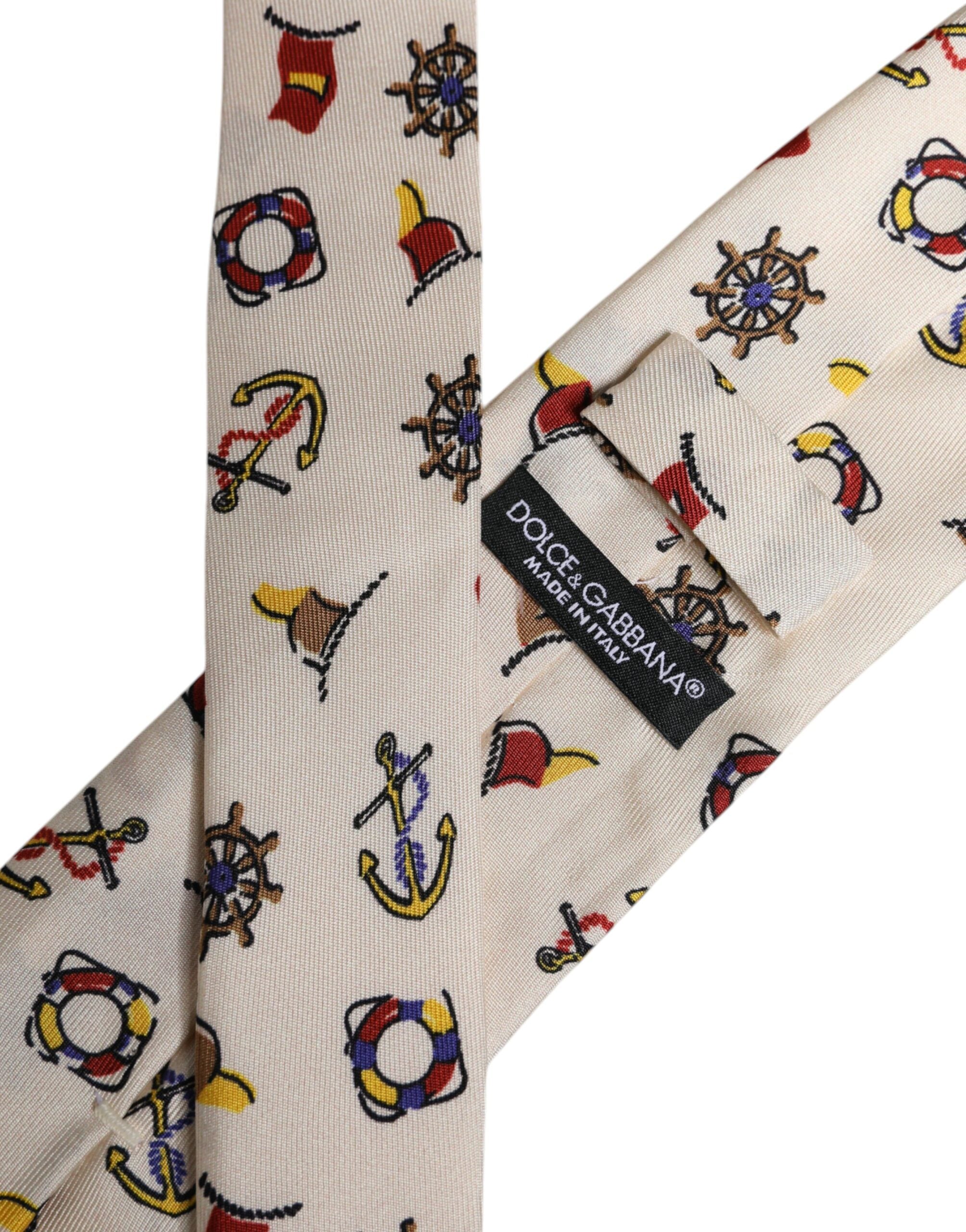 Dolce & Gabbana Beige Graphic Print Silk Adjustable NeckMen's Men's Tie (Pre-Owned)