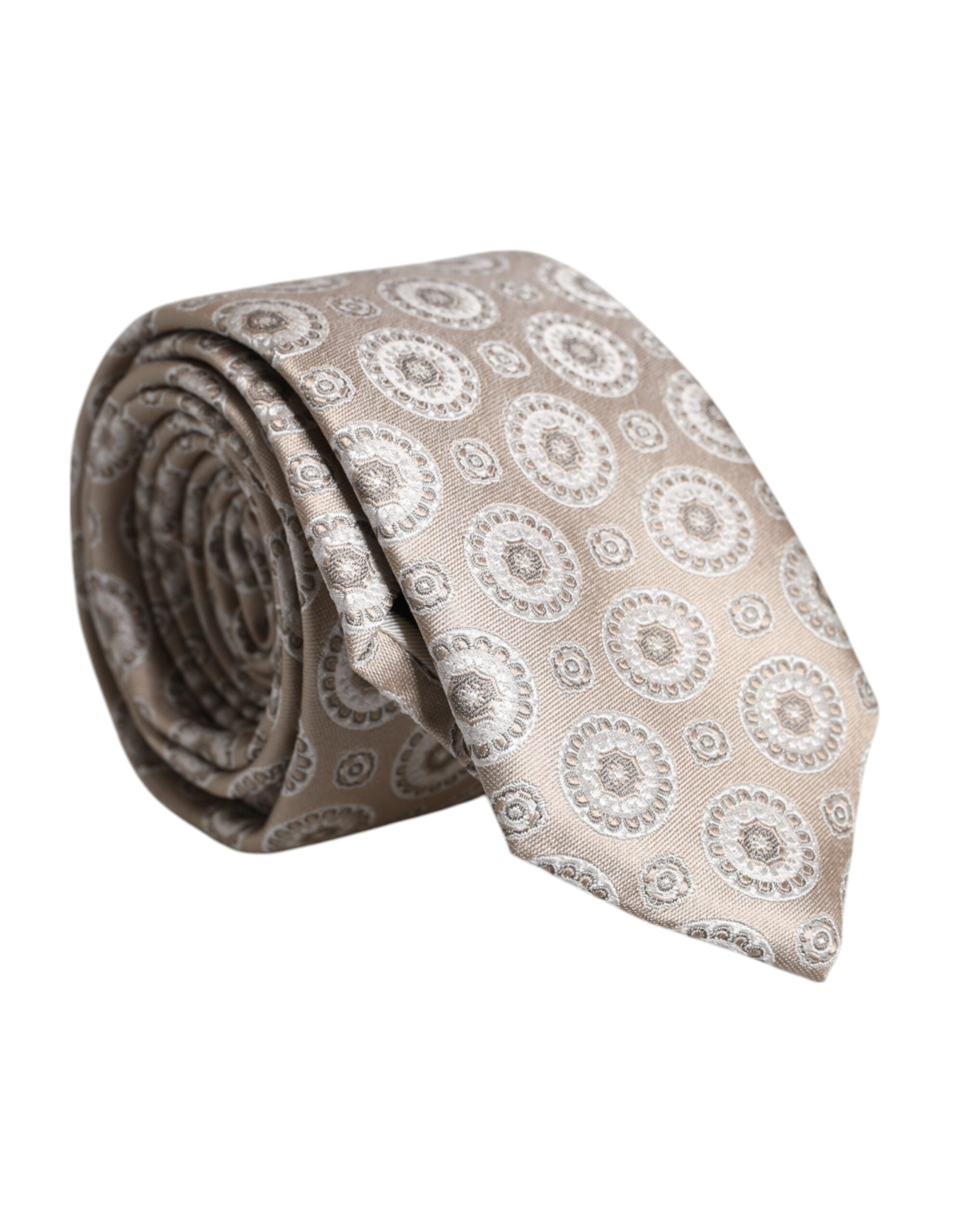 Dolce & Gabbana Beige Foulard Print Silk Adjustable NeckMen's Men's Tie
