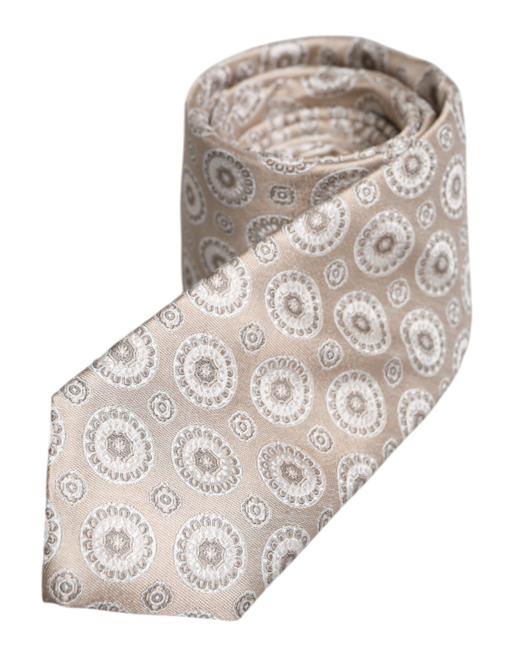 Dolce & Gabbana Beige Foulard Print Silk Adjustable NeckMen's Men's Tie