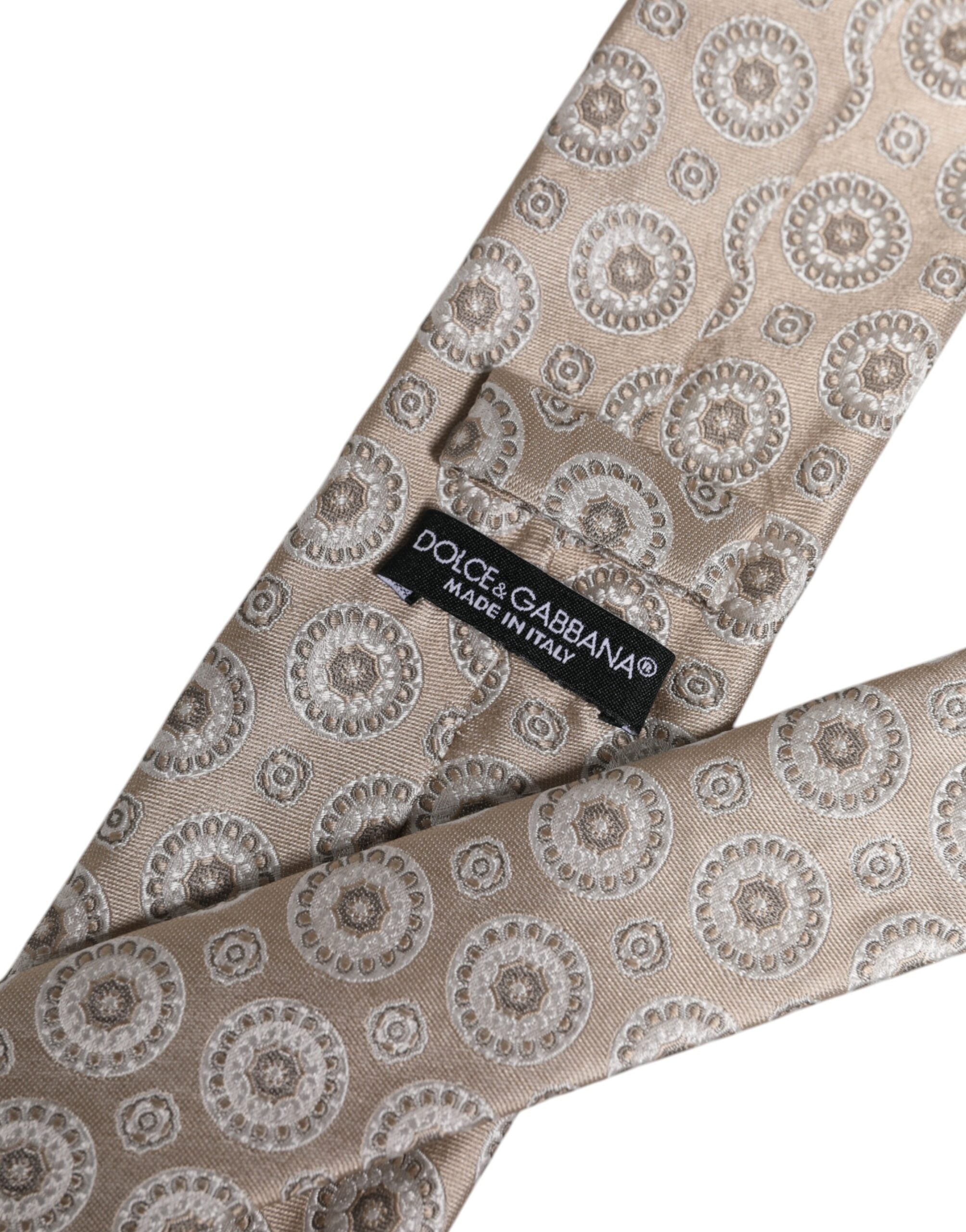 Dolce & Gabbana Beige Foulard Print Silk Adjustable NeckMen's Men's Tie
