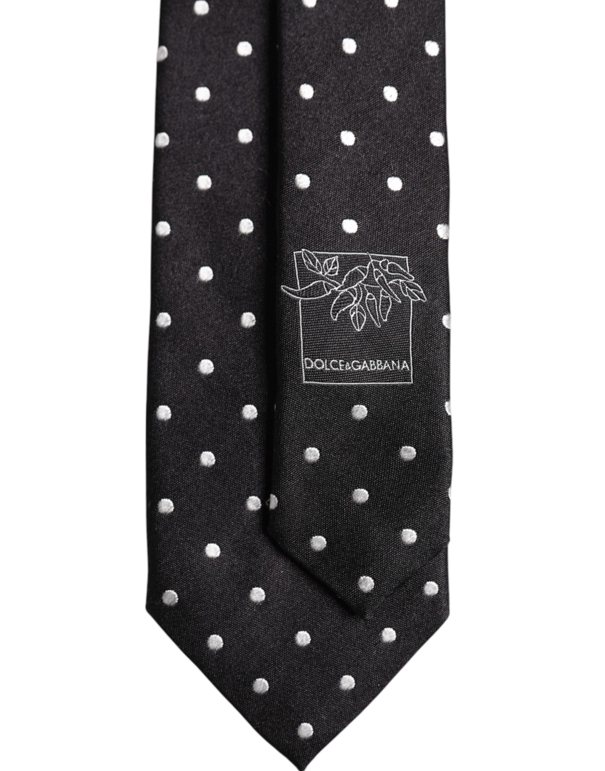 Dolce & Gabbana Black Polka Dots Silk Adjustable NeckMen's Men's Tie (Pre-Owned)