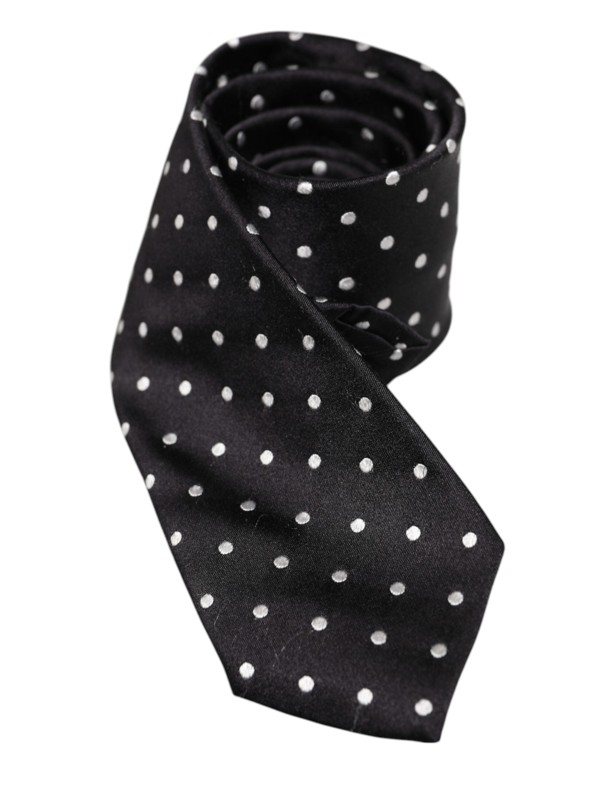 Dolce & Gabbana Black Polka Dots Silk Adjustable NeckMen's Men's Tie (Pre-Owned)