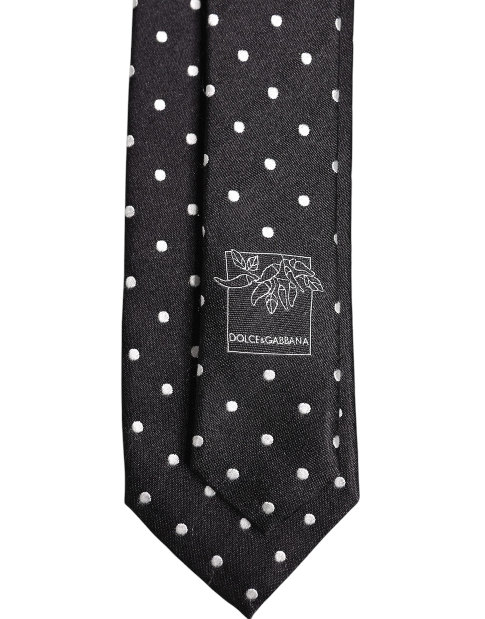 Dolce & Gabbana Black Polka Dots Silk Adjustable NeckMen's Men's Tie (Pre-Owned)