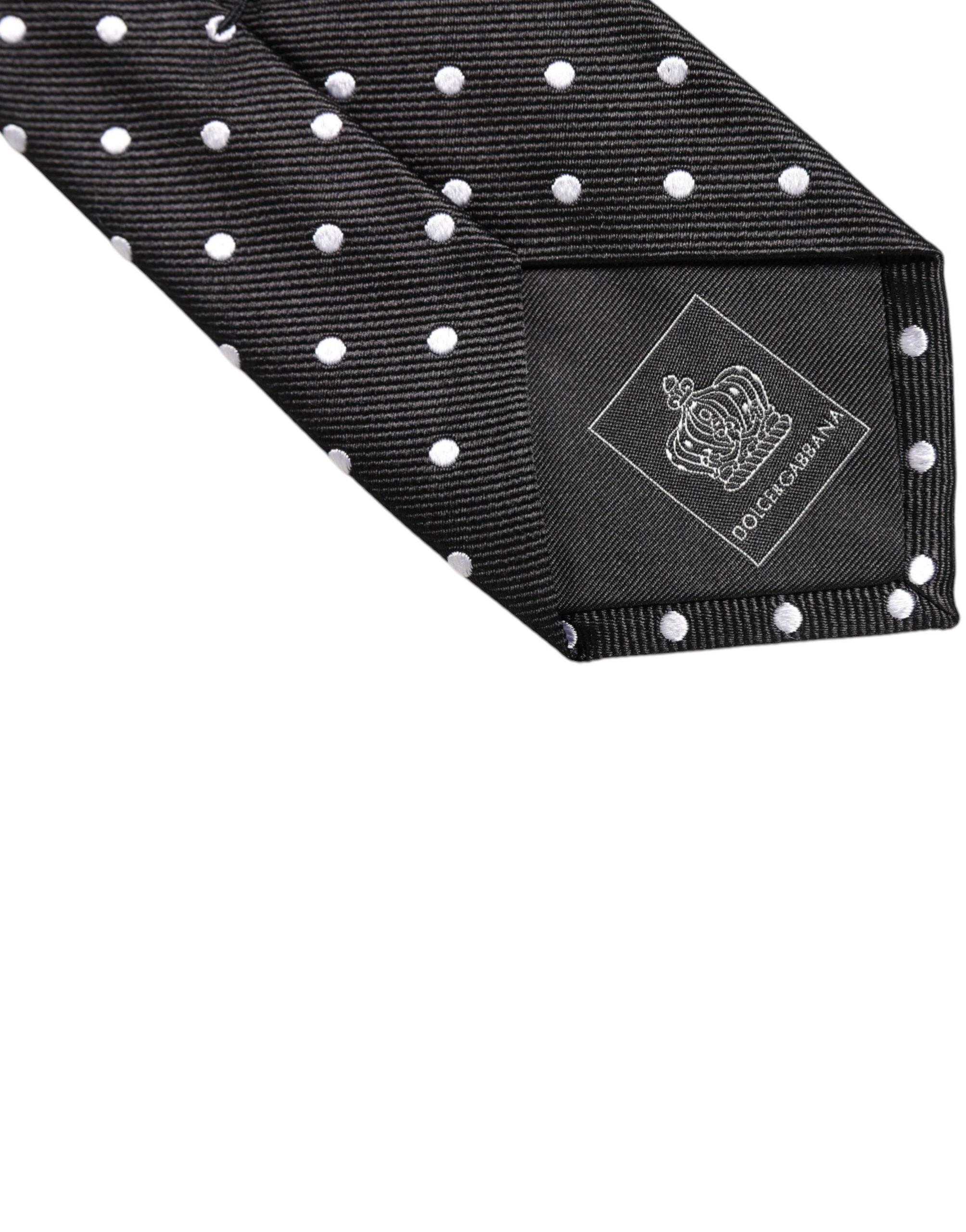 Dolce & Gabbana Black Polka Dots Silk Adjustable NeckMen's Men's Tie (Pre-Owned)