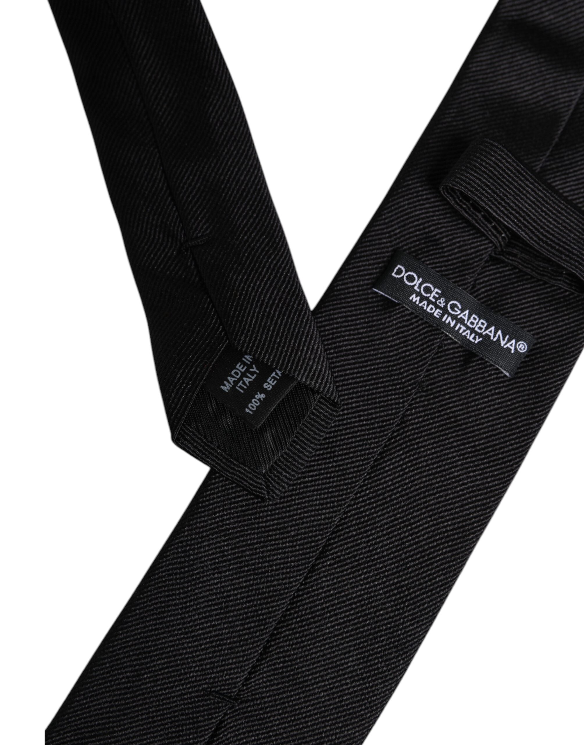 Dolce & Gabbana Black Solid Silk Adjustable NeckMen's Men's Tie (Pre-Owned)