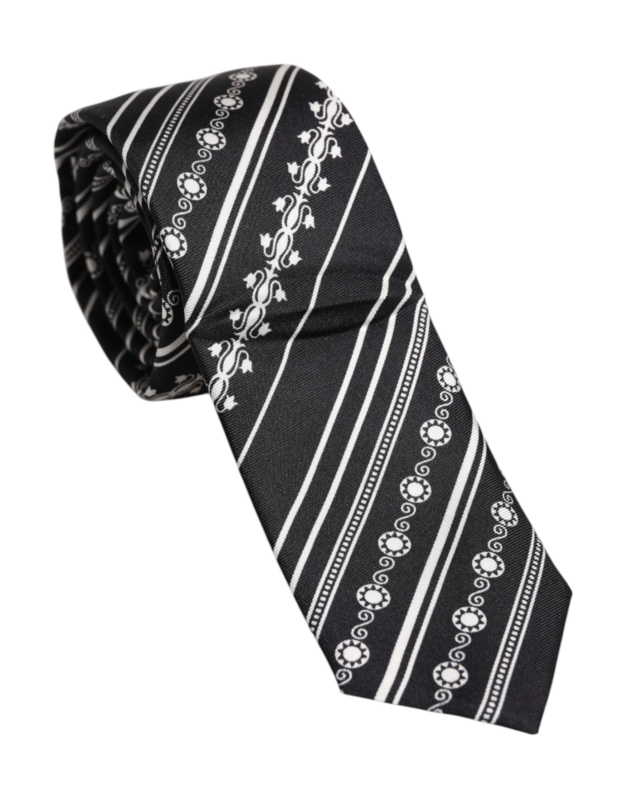Dolce & Gabbana Black White Stripes Silk Adjustable NeckMen's Men's Tie