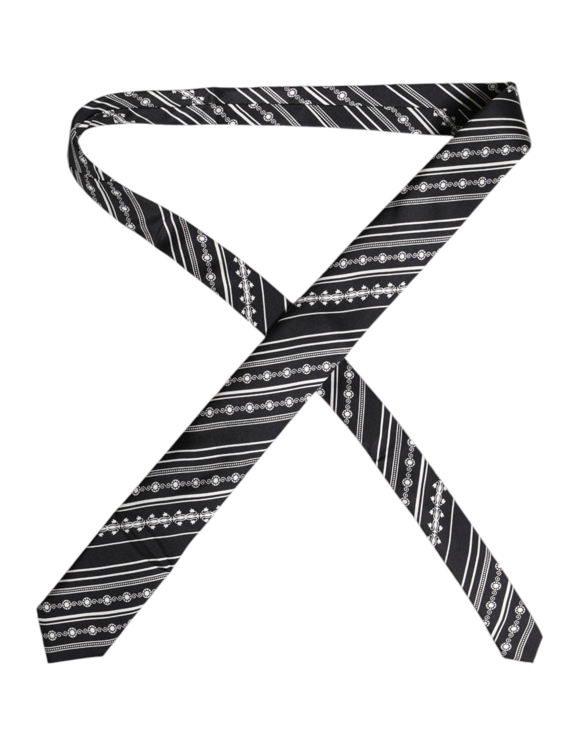 Dolce & Gabbana Black White Stripes Silk Adjustable NeckMen's Men's Tie