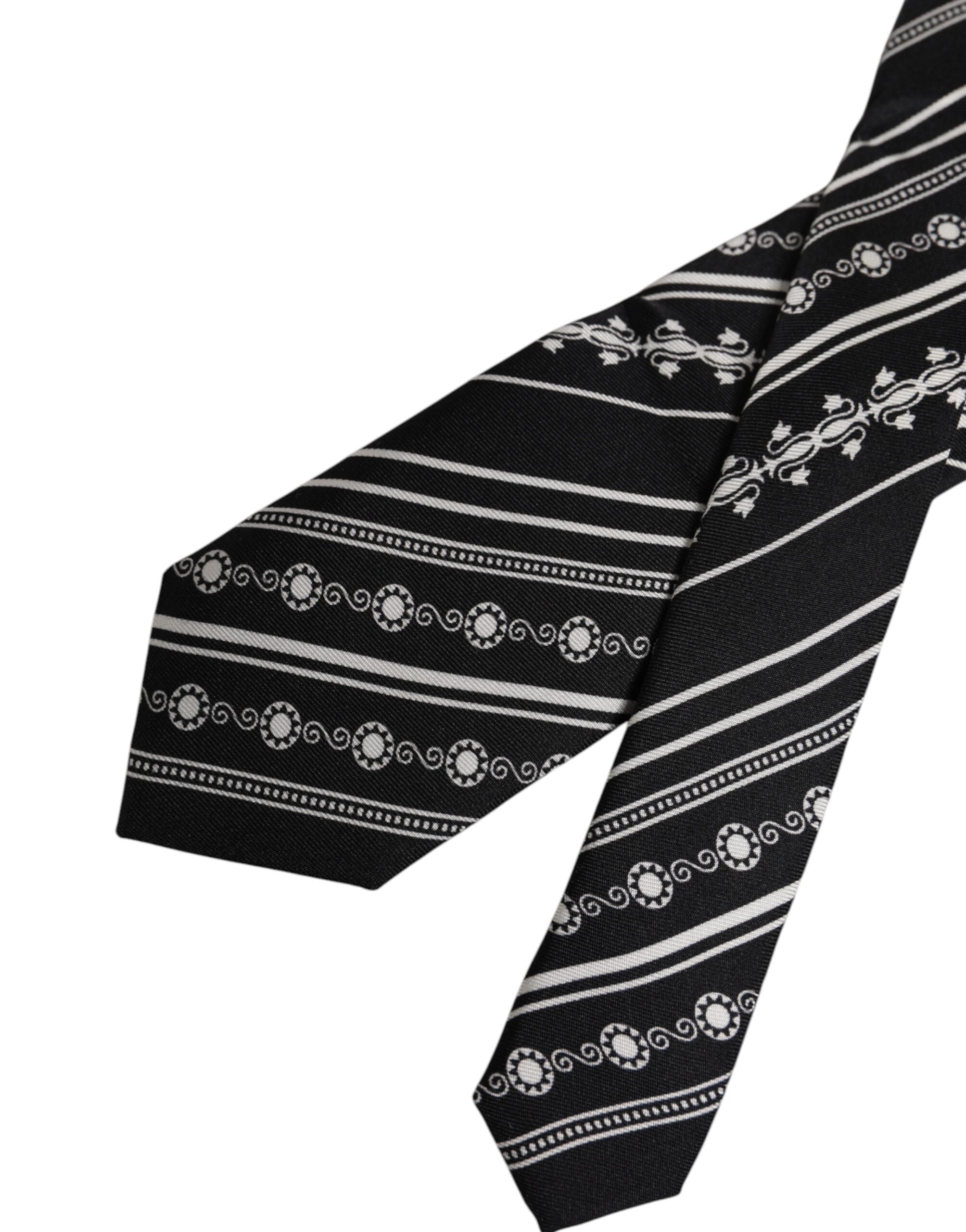 Dolce & Gabbana Black White Stripes Silk Adjustable NeckMen's Men's Tie