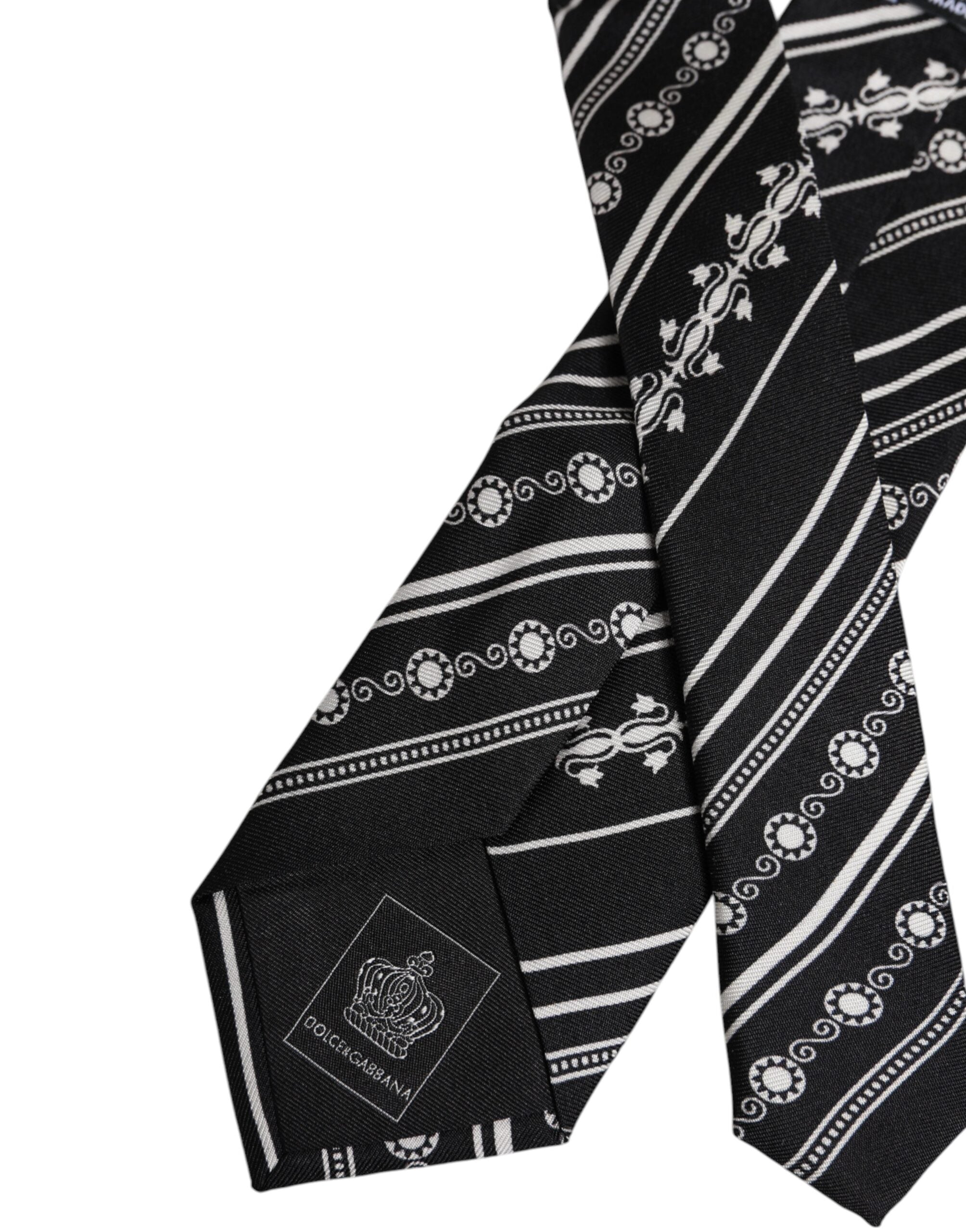 Dolce & Gabbana Black White Stripes Silk Adjustable NeckMen's Men's Tie