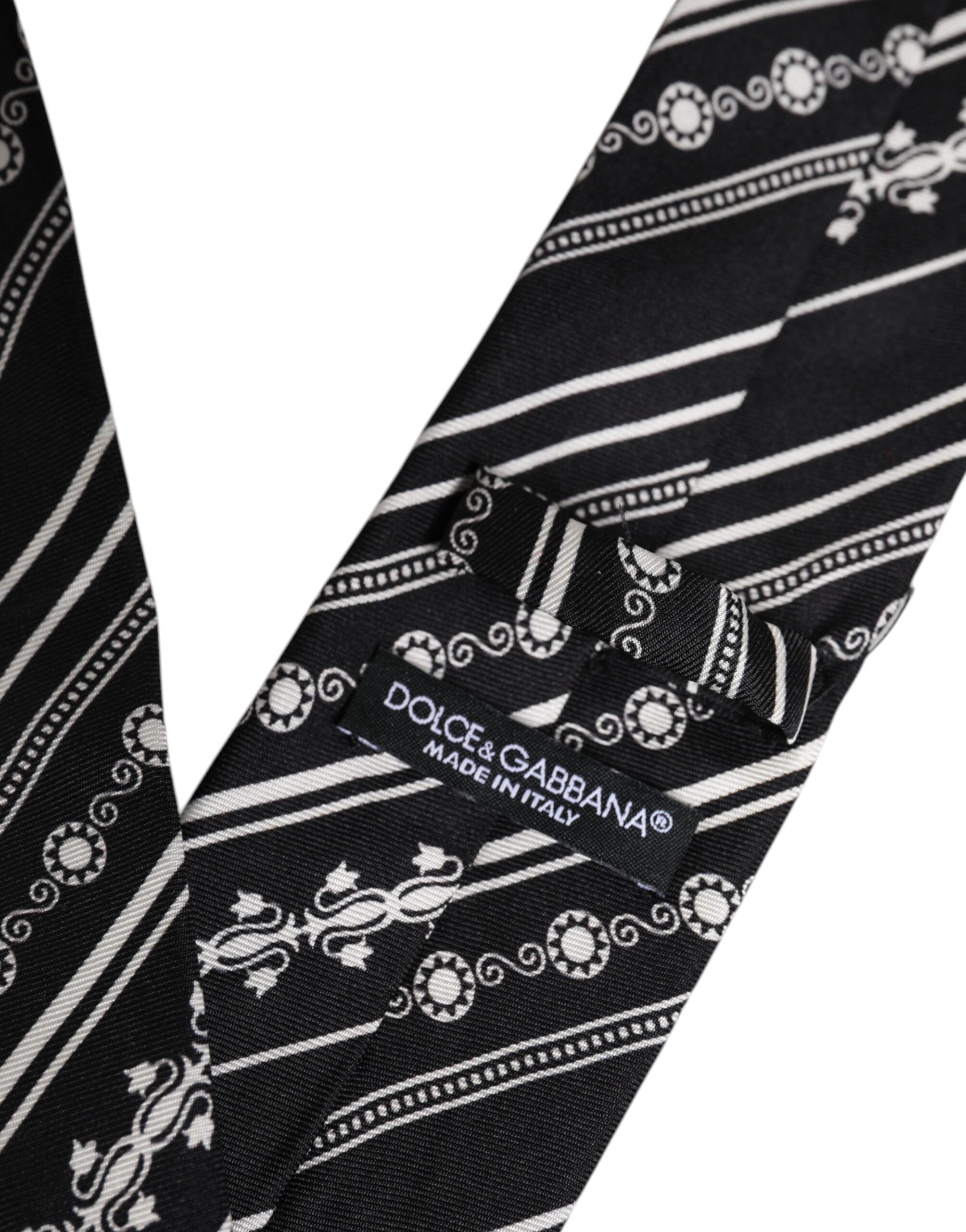 Dolce & Gabbana Black White Stripes Silk Adjustable NeckMen's Men's Tie