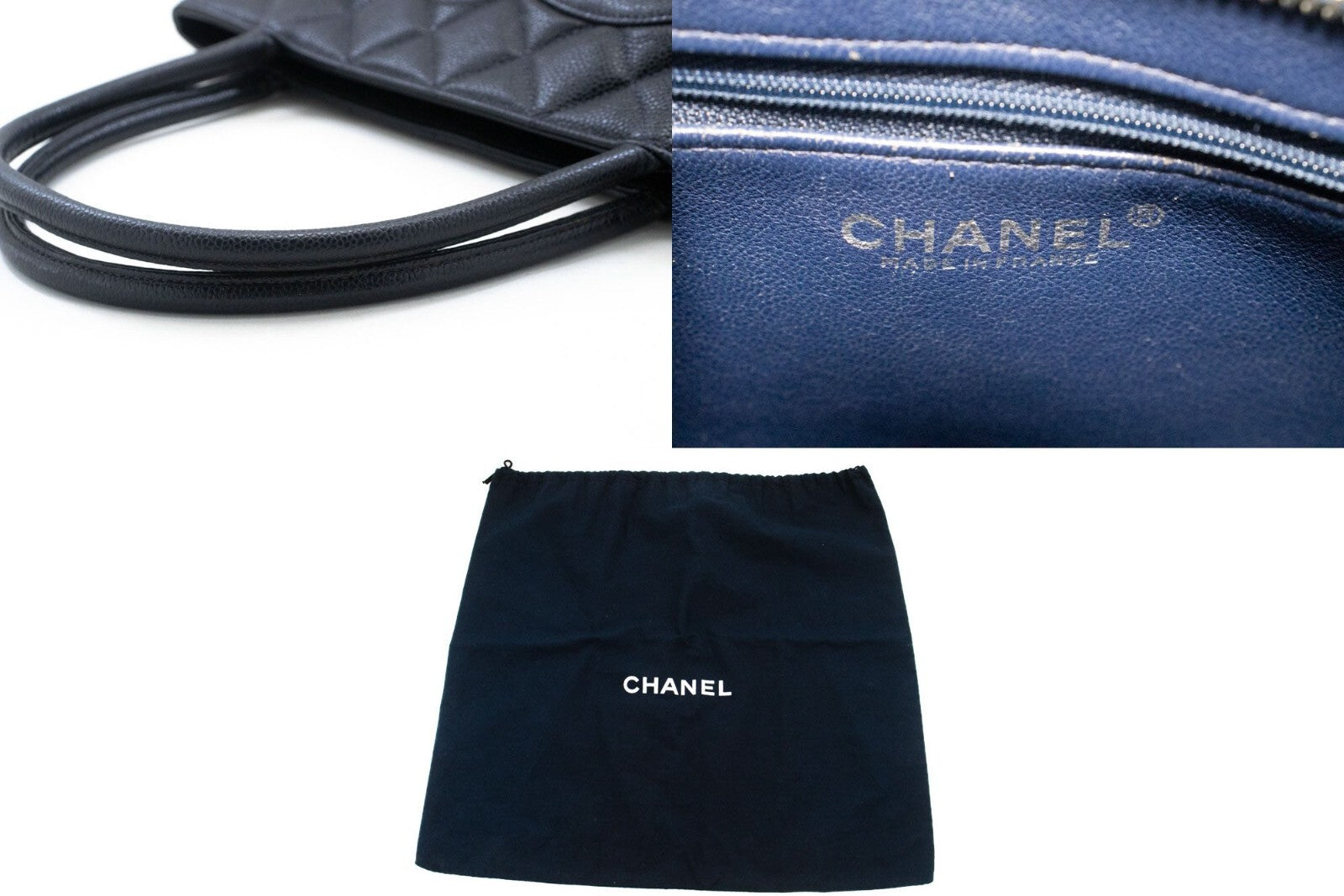 Chanel Medallion Tote Quilted Caviar Black Leather Tote Bag Bag (Pre-Owned)