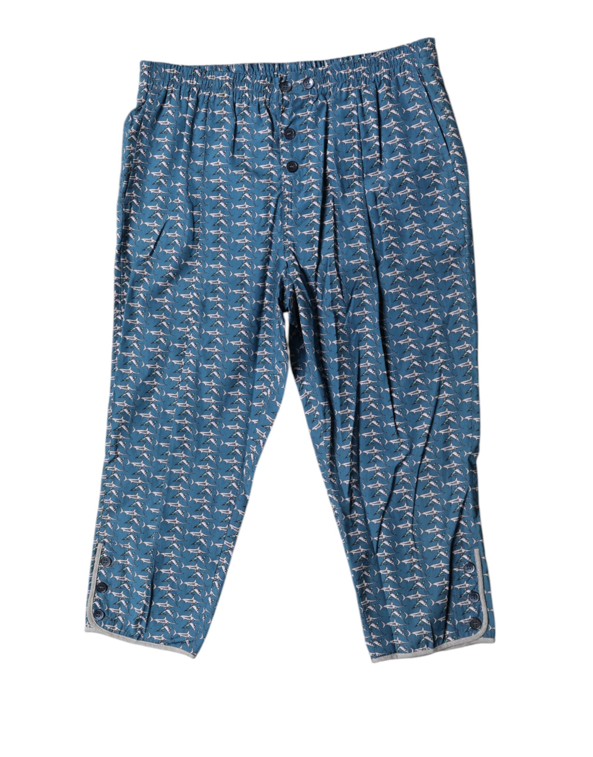 Dolce & Gabbana Blue Shark Print Cropped Beachwear Men's Swimwear