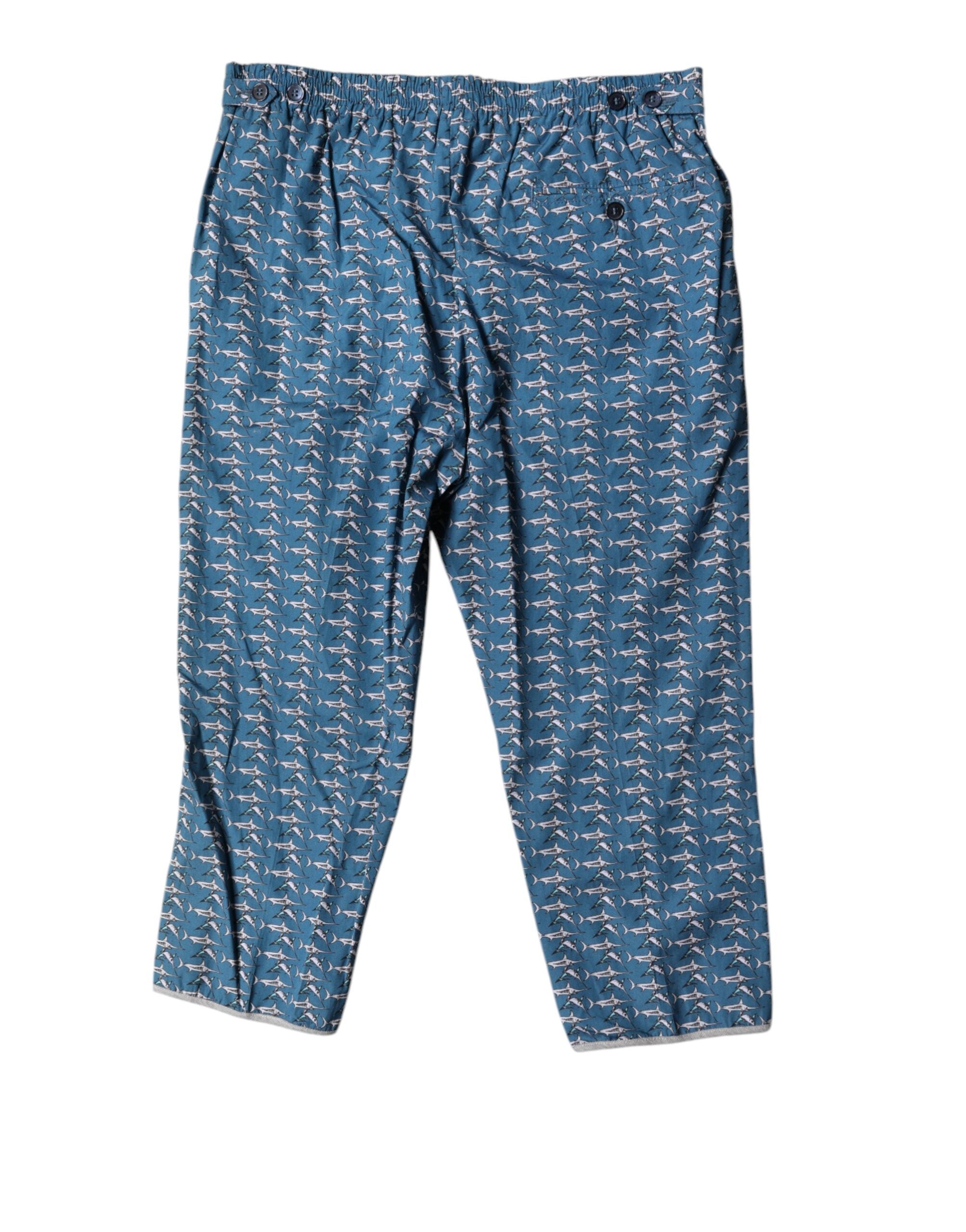 Dolce & Gabbana Blue Shark Print Cropped Beachwear Men's Swimwear