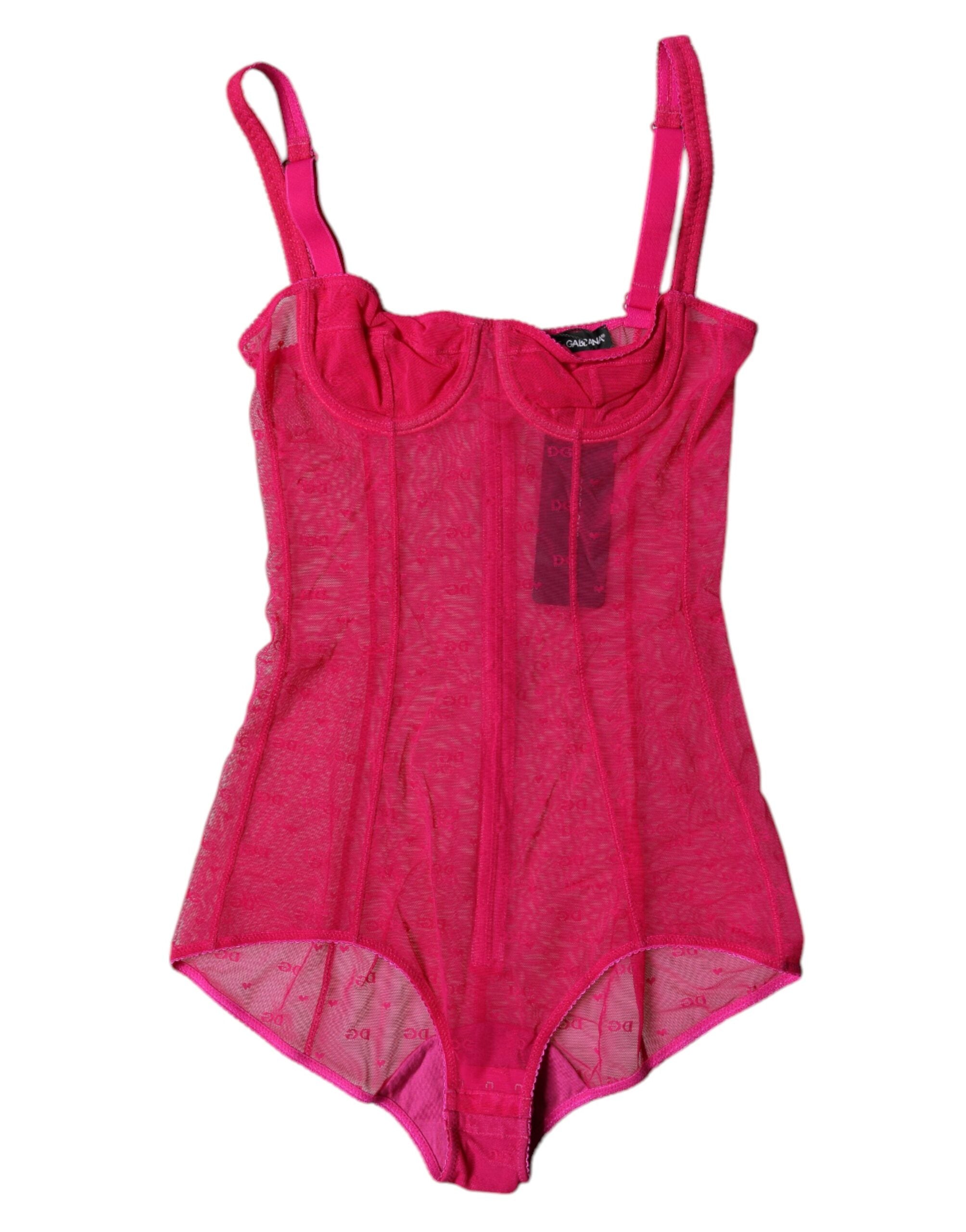 Dolce & Gabbana Fuchsia Tulle Balconette Bra Bodysuit Women's Underwear