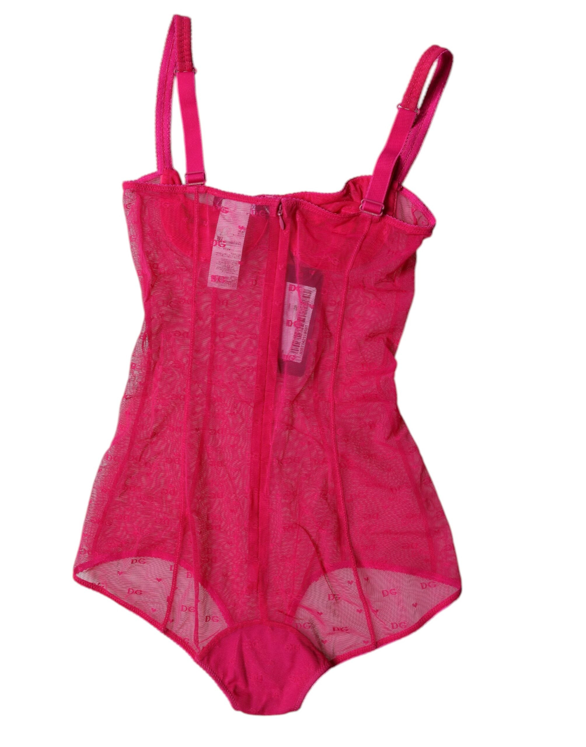 Dolce & Gabbana Fuchsia Tulle Balconette Bra Bodysuit Women's Underwear