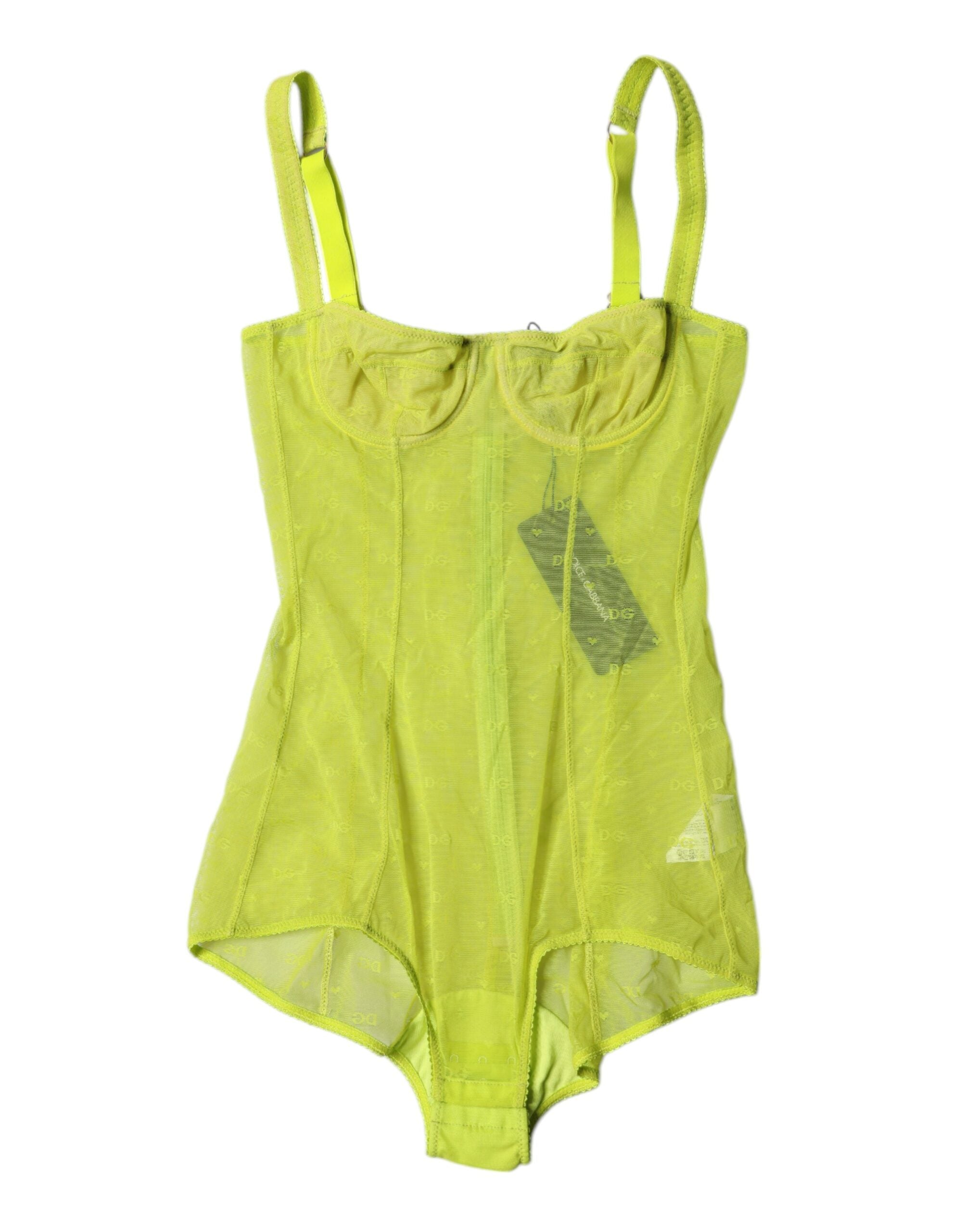 Dolce & Gabbana Green Tulle Balconette Bra Bodysuit Women's Underwear