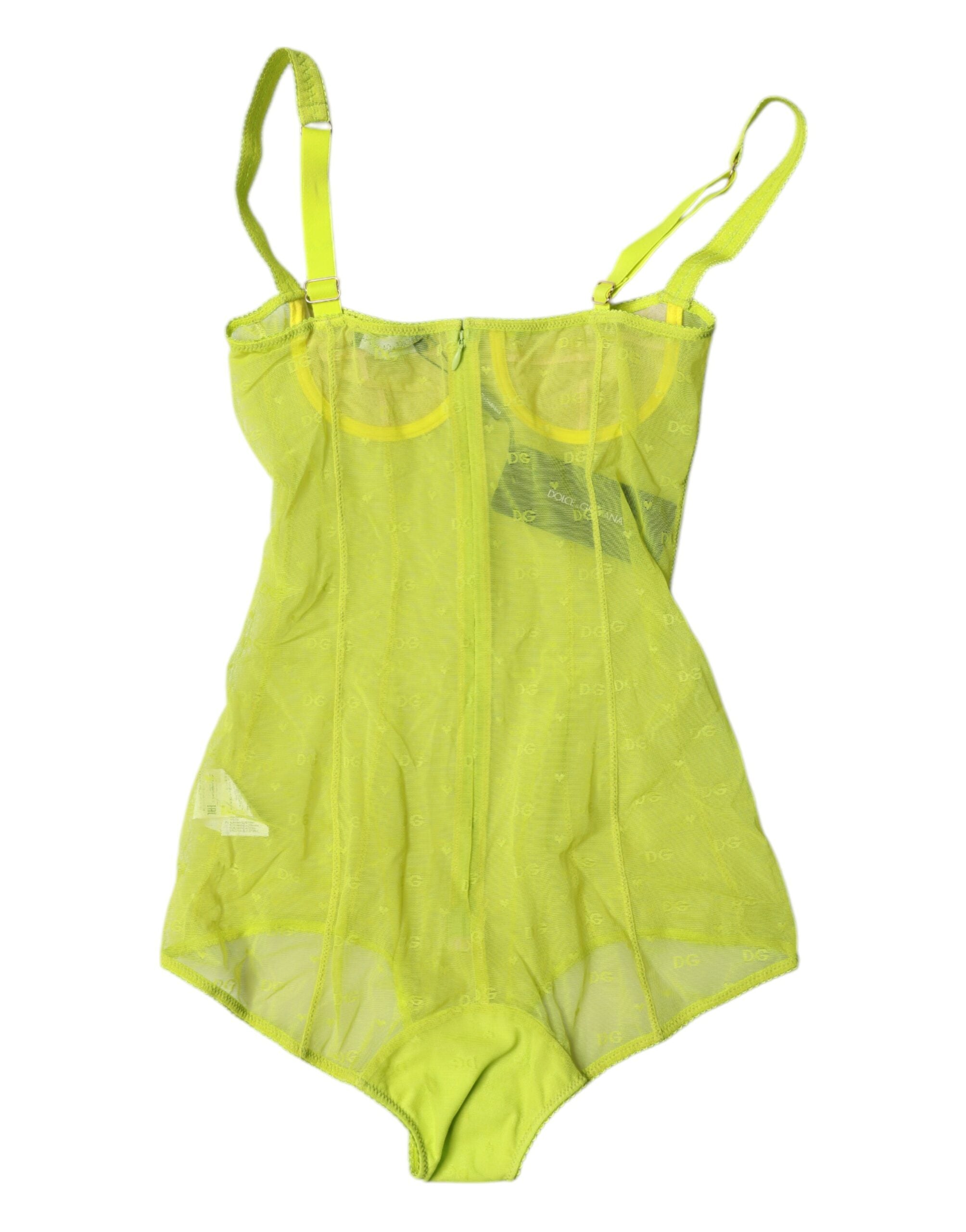 Dolce & Gabbana Green Tulle Balconette Bra Bodysuit Women's Underwear