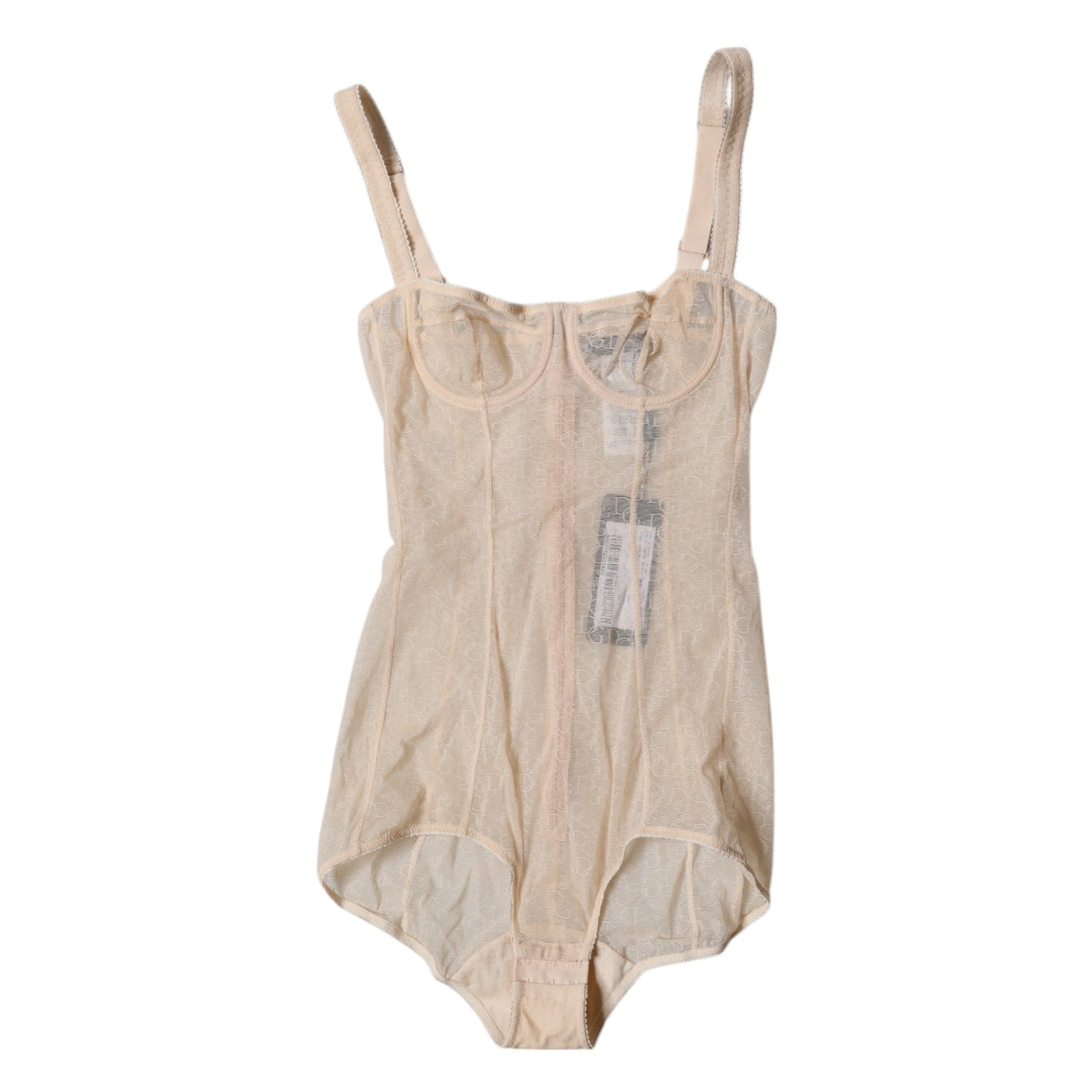 Dolce & Gabbana Beige Tulle Balconette Bra Bodysuit Women's Underwear