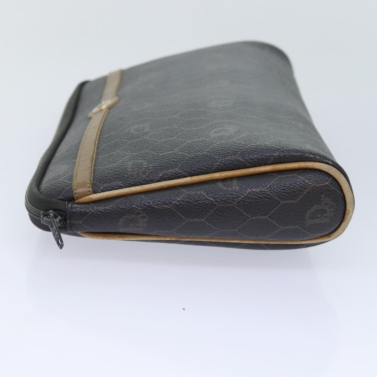 Christian Dior Vintage Honeycomb Zip Canvas And Leather Black Canvas Clutche & Pouche Bag (Pre-Owned)