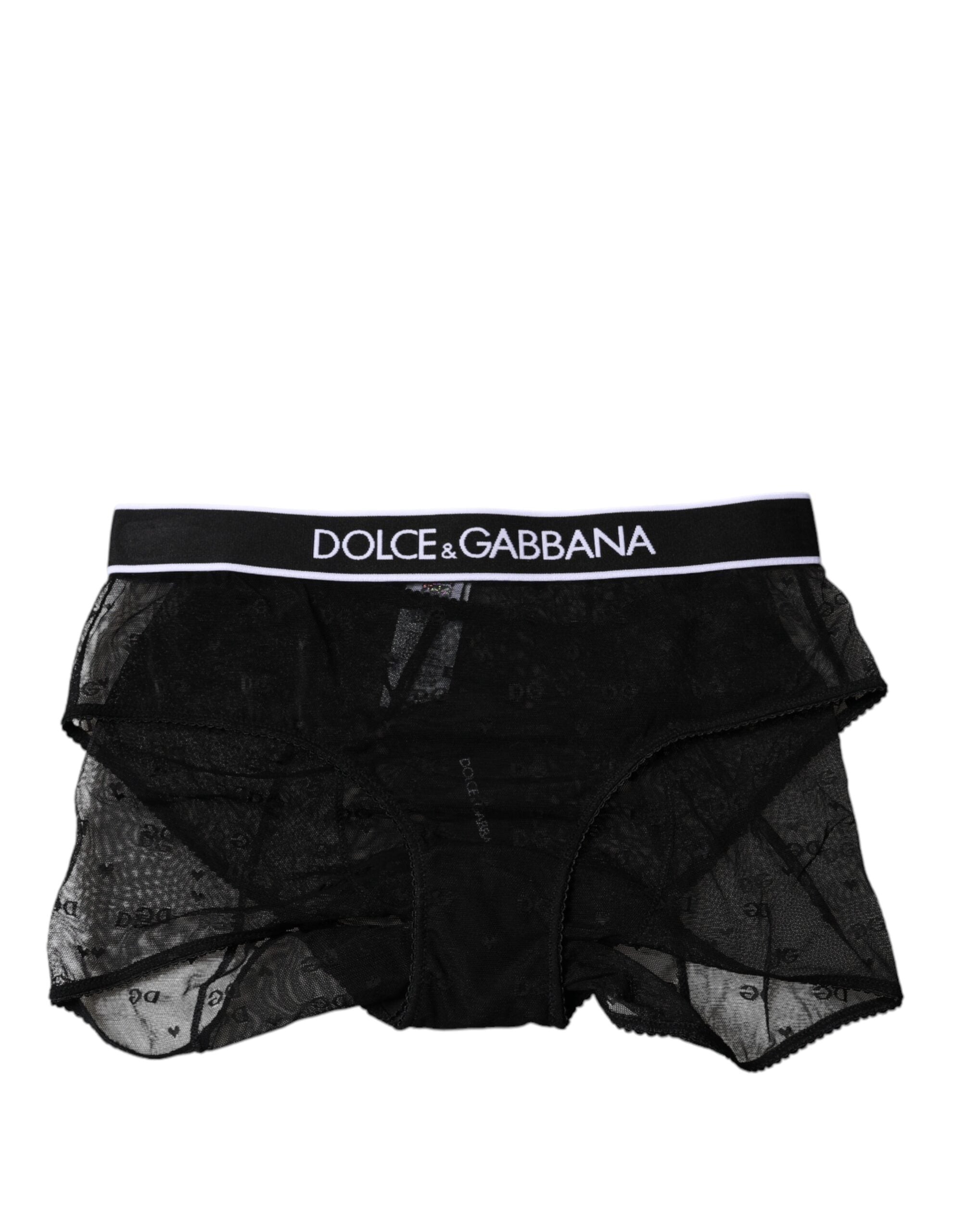 Dolce & Gabbana Black Tulle Nylon Mid Waist Panty Women's Underwear