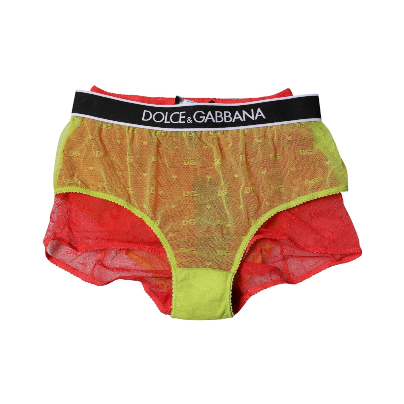 Dolce & Gabbana Red Yellow Tulle Mid Waist Panty Women's Underwear