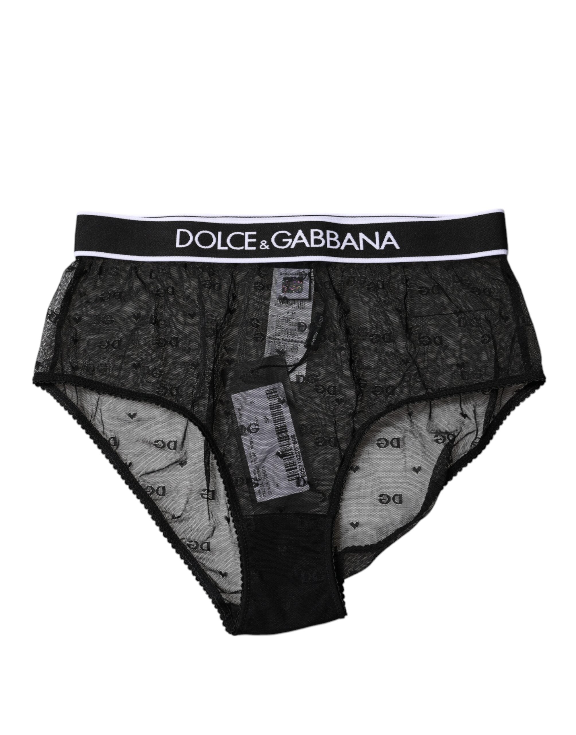 Dolce & Gabbana Black Tulle Nylon Mid Waist Panty Women's Underwear