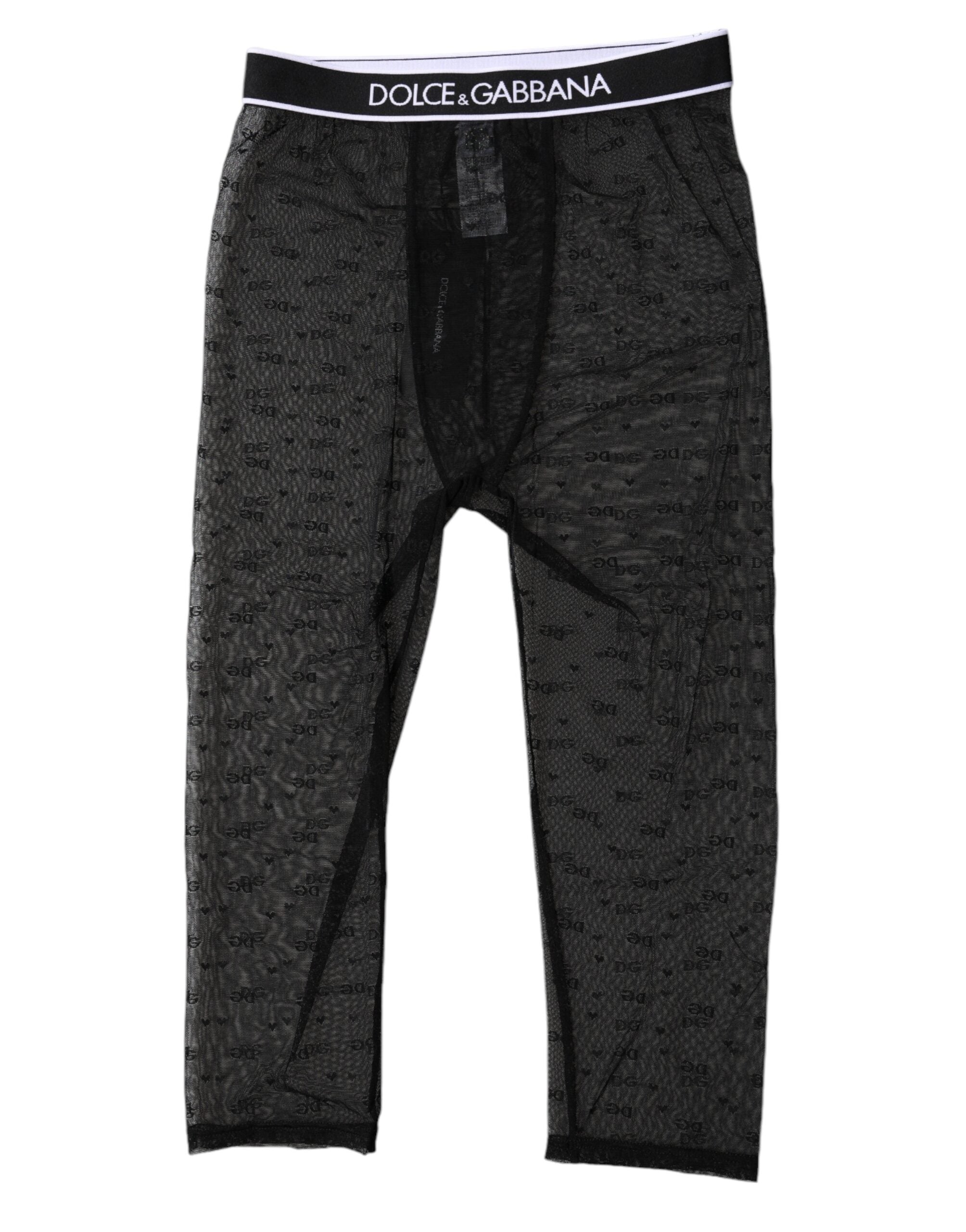Dolce & Gabbana Black DG Logo Nylon Cropped Tights Women's Underwear