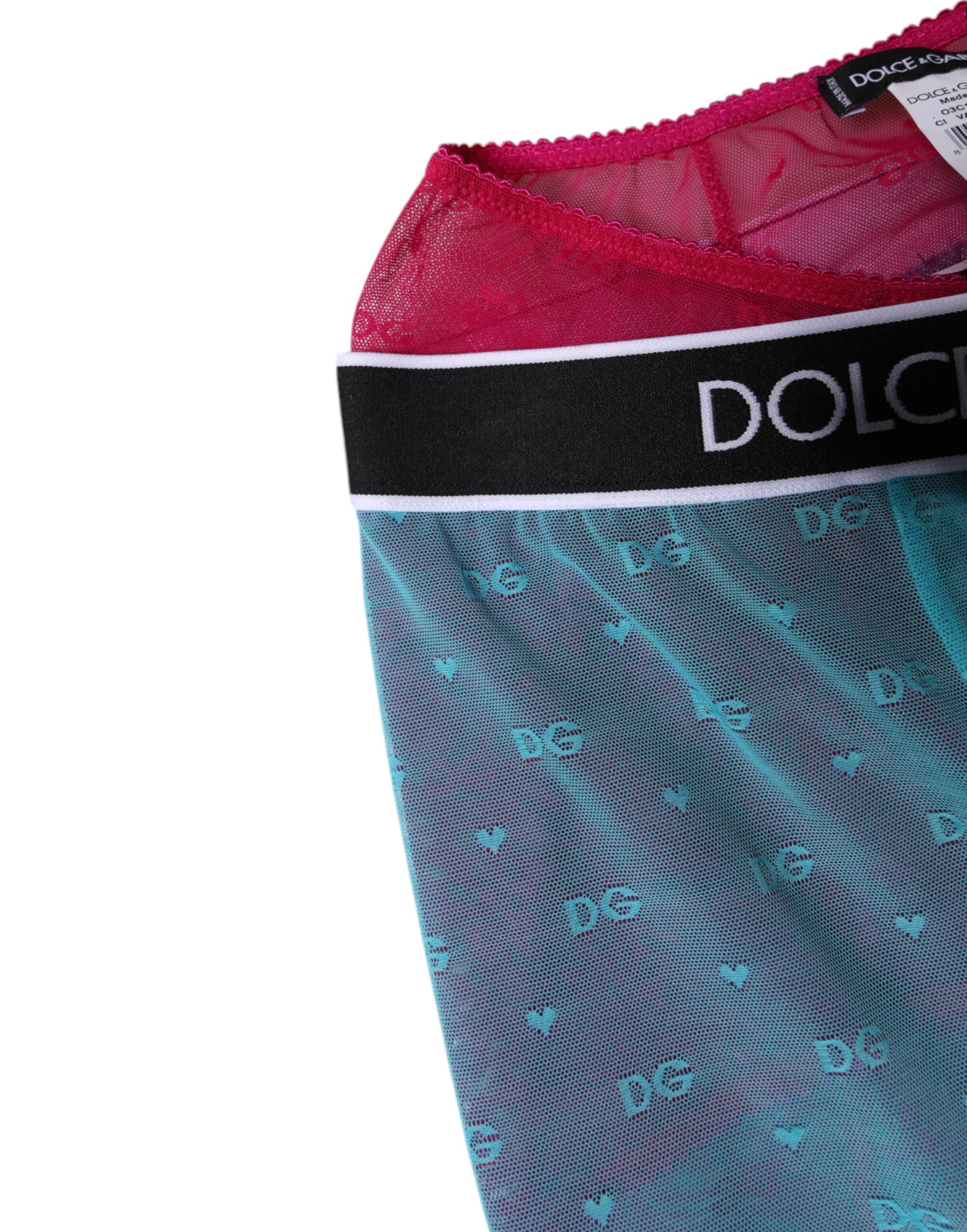 Dolce & Gabbana Blue Fuchsia Logo Lingerie Cropped Women's Underwear