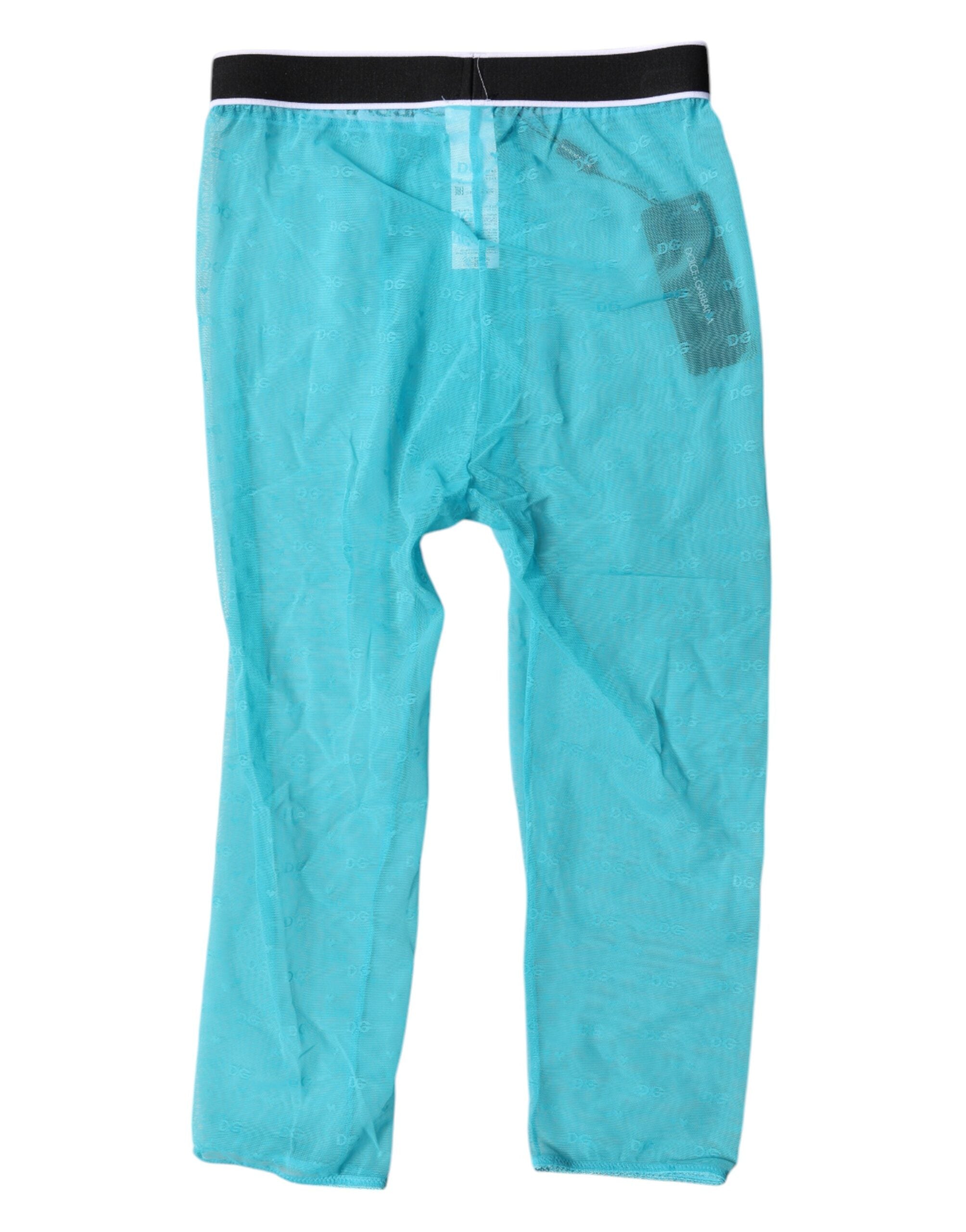 Dolce & Gabbana Light Blue DG Logo Nylon Cropped Tights Women's Underwear