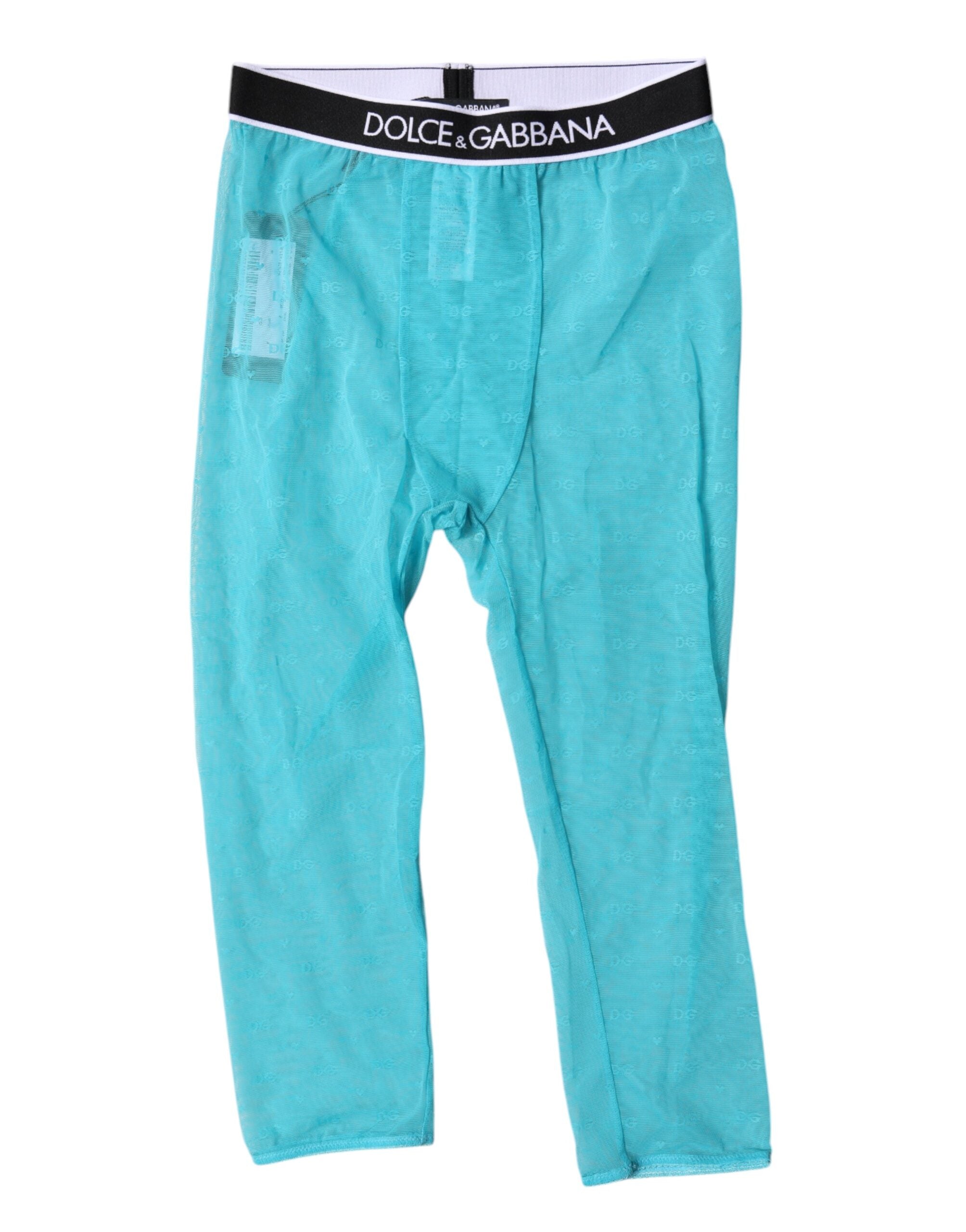 Dolce & Gabbana Light Blue DG Logo Nylon Cropped Tights Women's Underwear