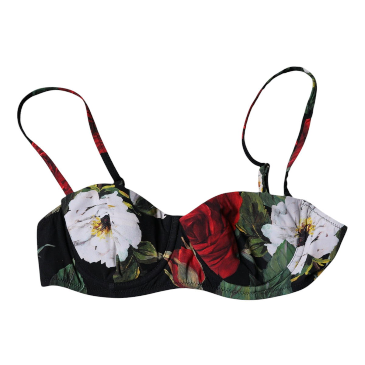 Dolce & Gabbana Black Floral Print Nylon Balconcino Bra Women's Underwear (Pre-Owned)