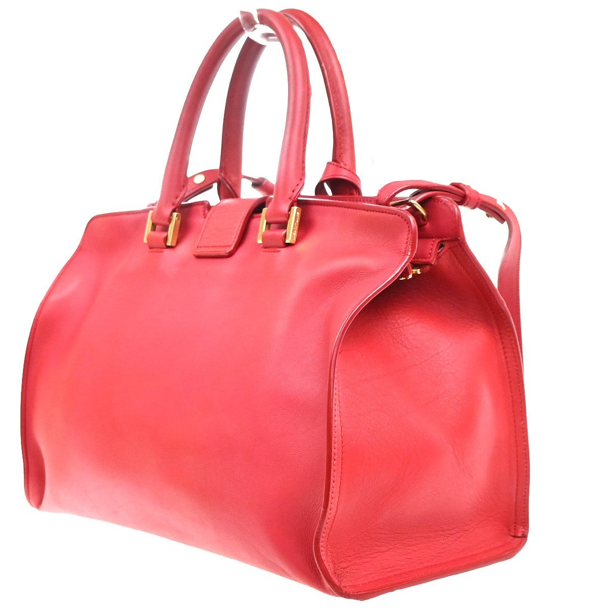 Saint Laurent Classic Y Cabas Leather Red Leather Tote Bag Bag (Pre-Owned)