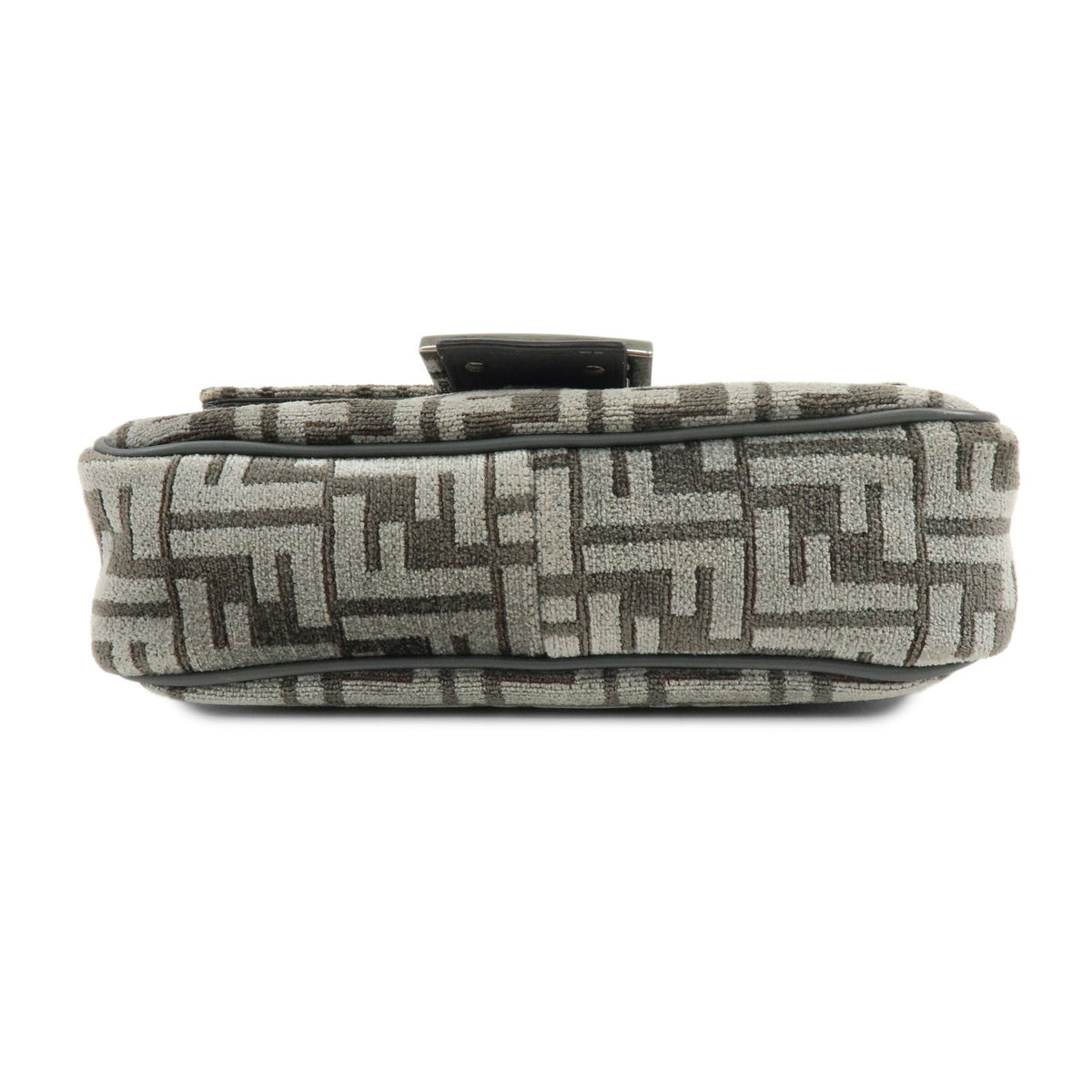 Fendi Chain Baguette Zucca Viscose Gray Viscose Handbag (Pre-Owned)