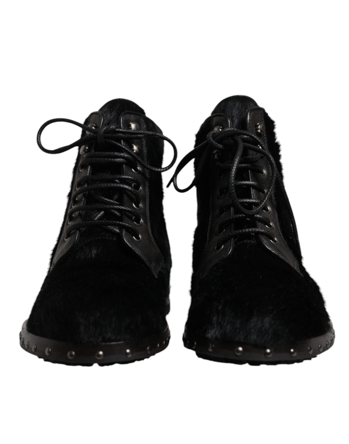 Dolce & Gabbana Black Pony Style Leather Mid Calf Boots Men's Shoes