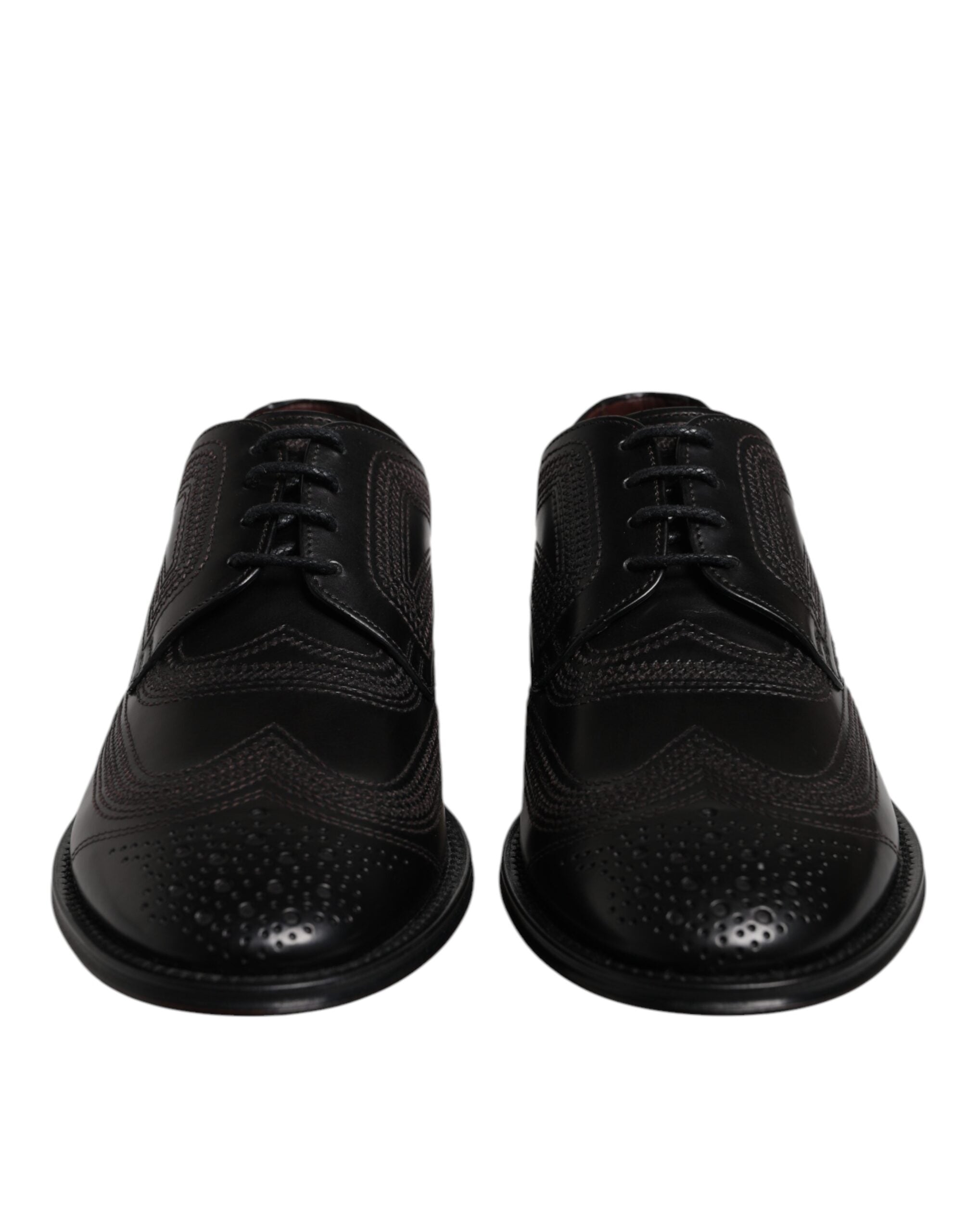 Dolce & Gabbana Black Embroidered Classic Leather Derby Dress Men's Shoes