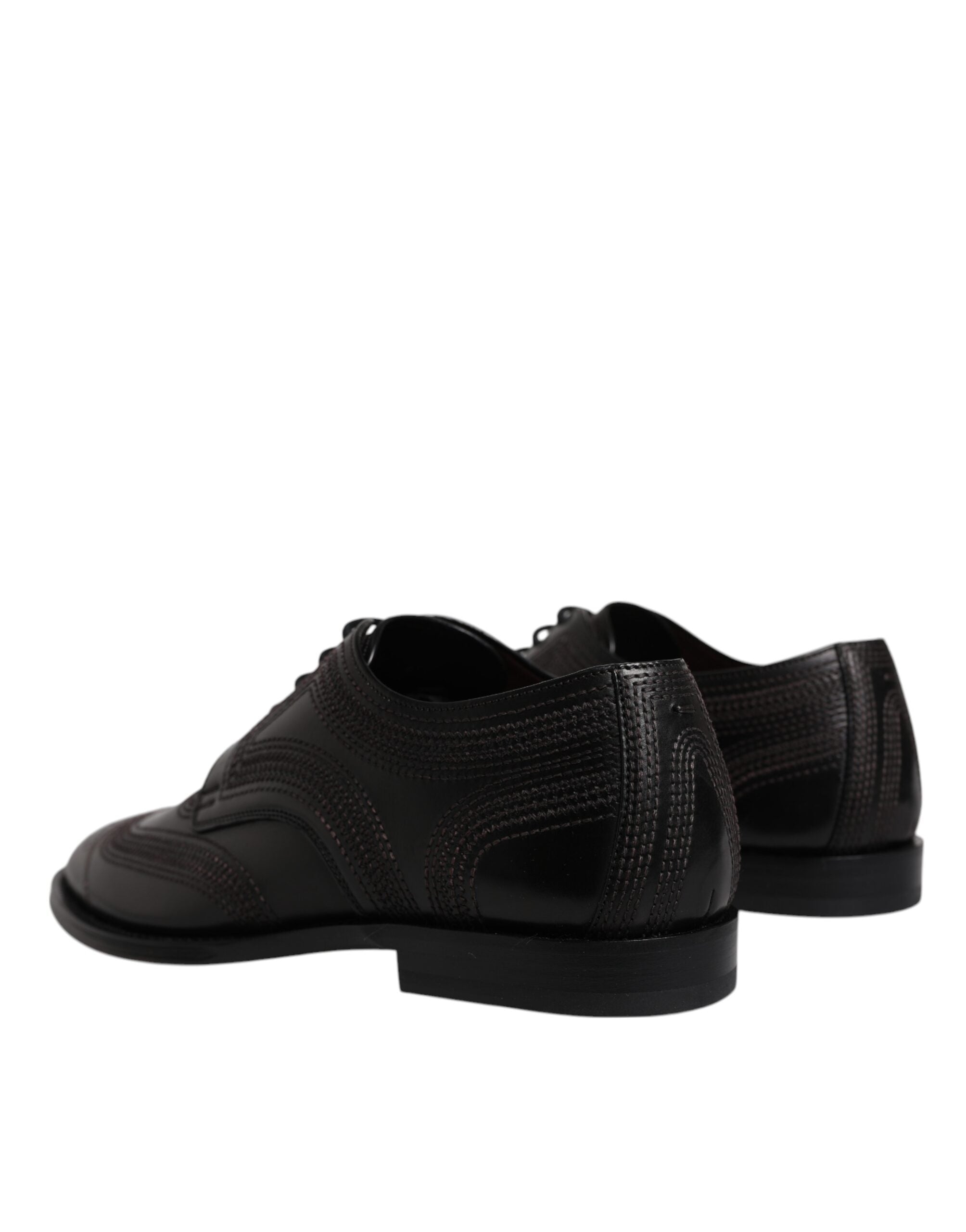 Dolce & Gabbana Black Embroidered Classic Leather Derby Dress Men's Shoes