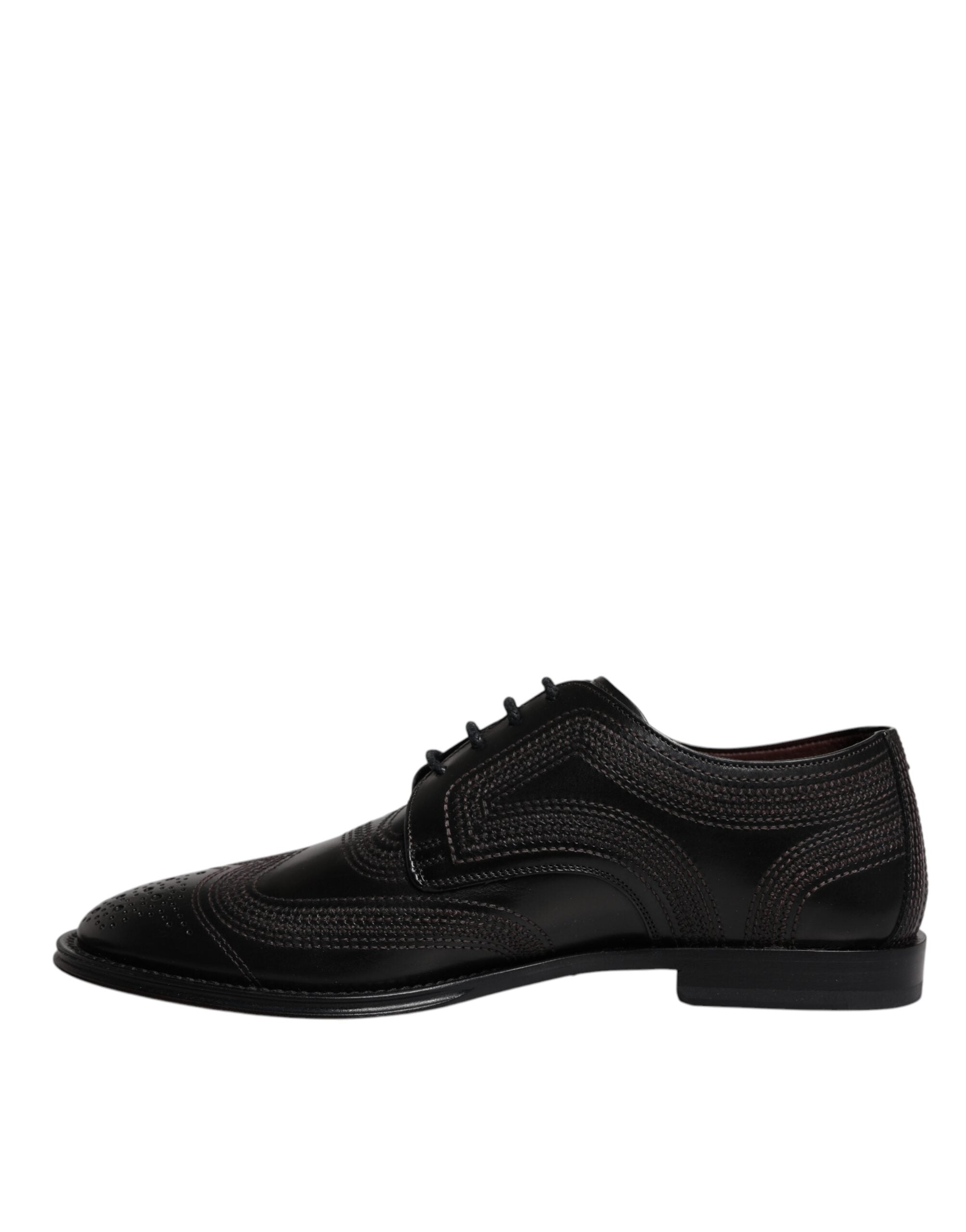 Dolce & Gabbana Black Embroidered Classic Leather Derby Dress Men's Shoes