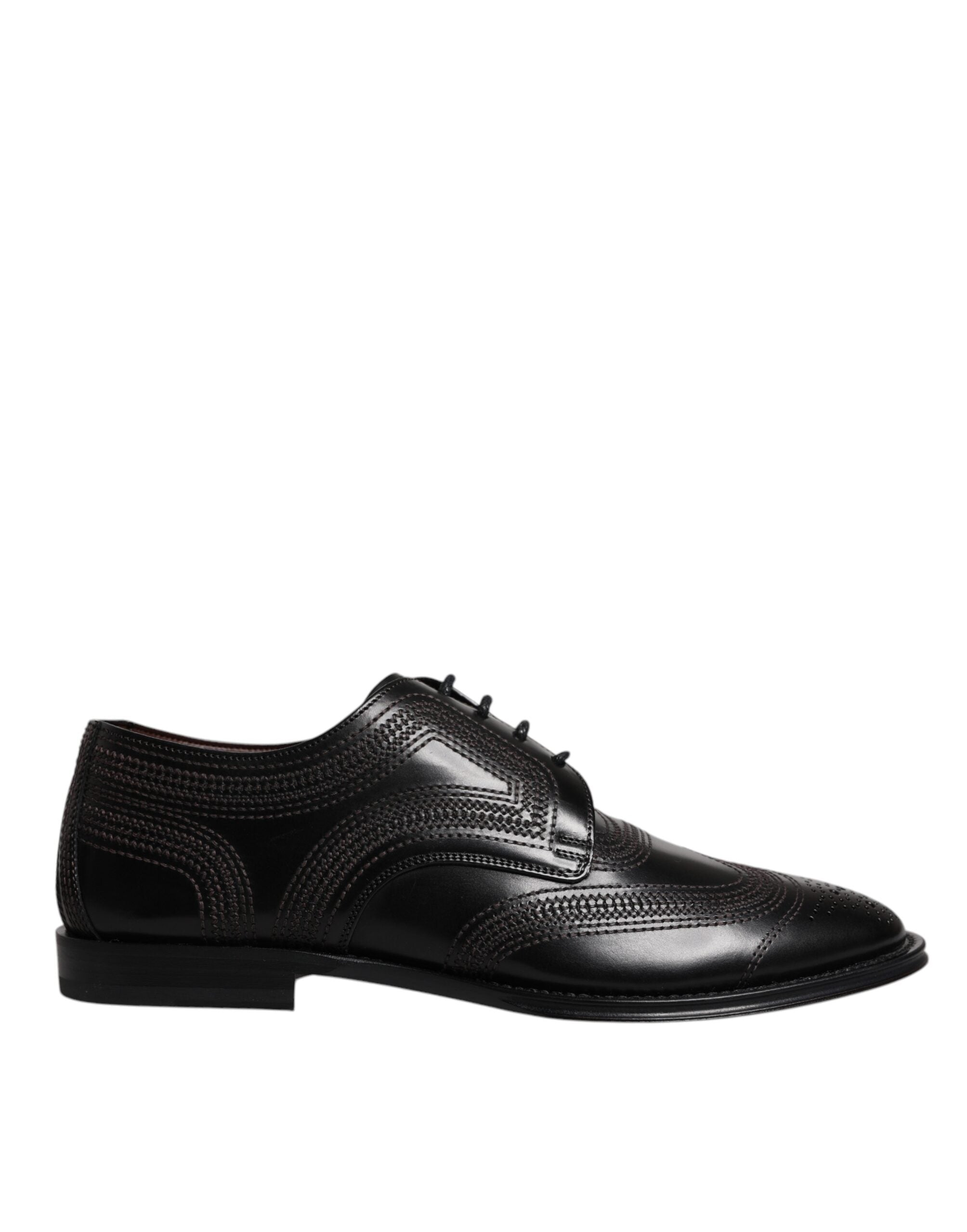 Dolce & Gabbana Black Embroidered Classic Leather Derby Dress Men's Shoes