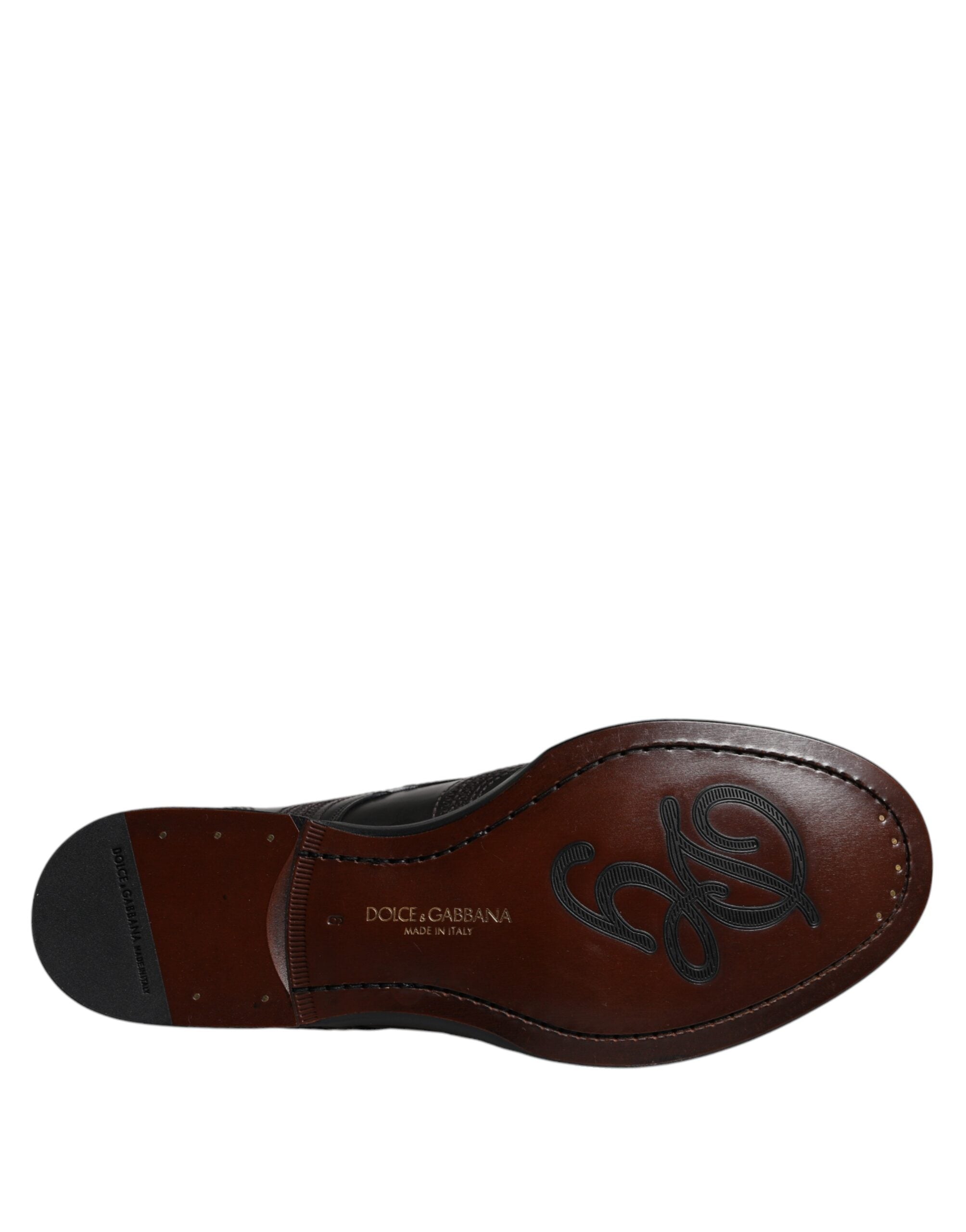 Dolce & Gabbana Black Embroidered Classic Leather Derby Dress Men's Shoes