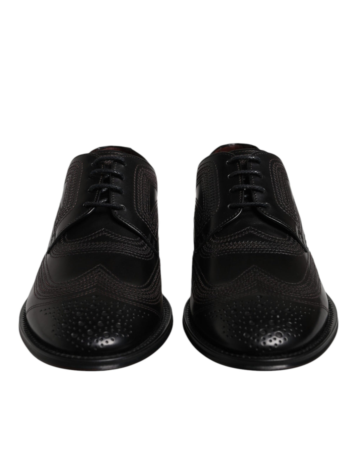 Dolce & Gabbana Black Embroidered Classic Leather Derby Dress Men's Shoes